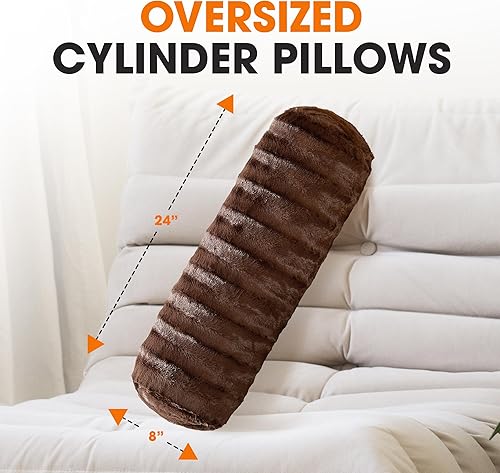 Miniatura 2 de Cheer Collection Almohadas cilíndricas de piel sintética, almohadas decorativas para cama, almohadas decorativas para sofá, lavables a máquina, 8 x