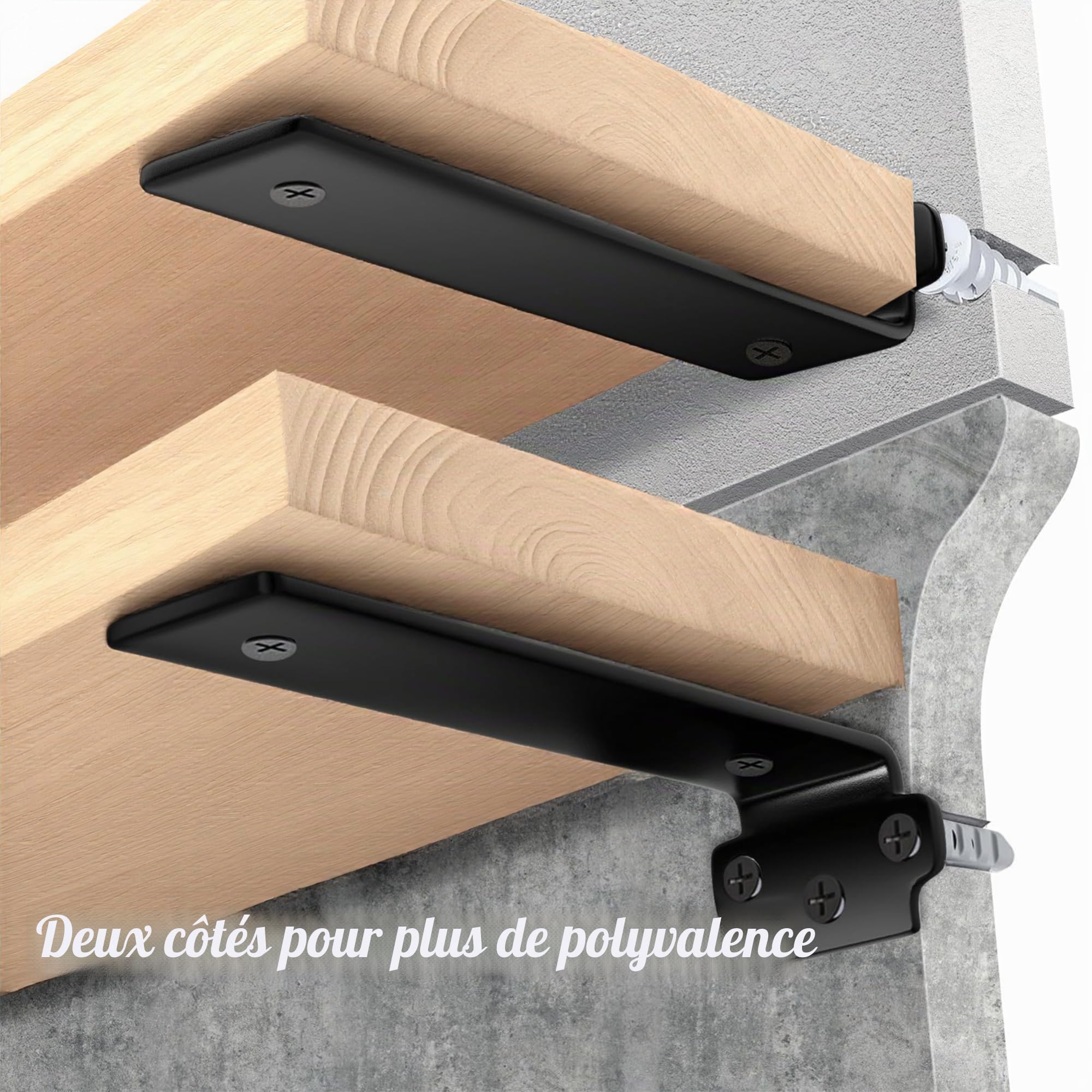 Lot de 6 Equerre Etagere Murale de 20 cm, équerre étagère Support Etagere Murale, Capacité de Charge 70KG,5 mm D'épaisseur, Equerre Charge Lourde