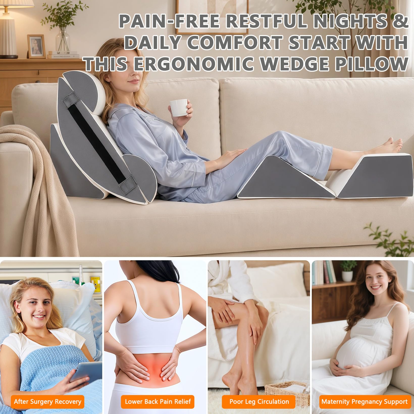 Juego de 6 almohadas ortopédicas en cuña para cirugía postal, almohada de apoyo para dormir, cojín triangular, almohada de espuma viscoelástica para ardor de estómago, alivio del dolor, elevación de