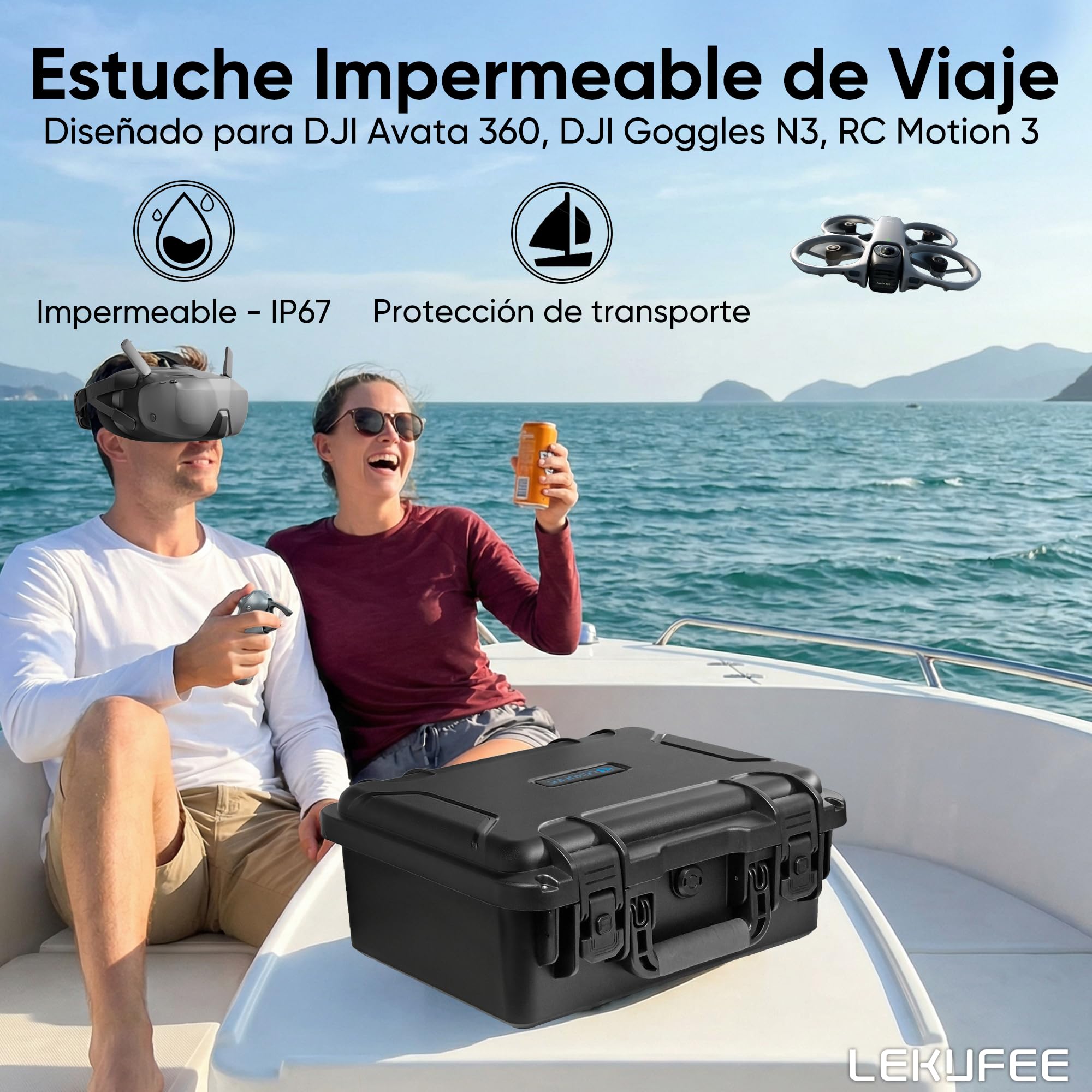 LEKUFEE Maletín Rígido Impermeable para Pack dji Avata 360 Motion Vuela Más, baterías (5 Unidades), Goggles N3/3, RC Motion 3, dji RC 2/RC N3/N2, Controlador FPV 3 y Accesorios (Solo Estuche)
