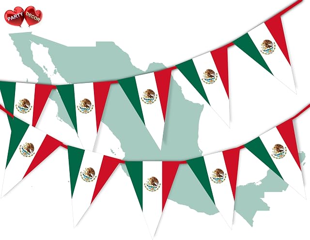 Party Decor Mexico Full Flag Patriotic Themed Bunting Banner 15 Triangle flags for guaranteed simply stylish party National Royal decoration