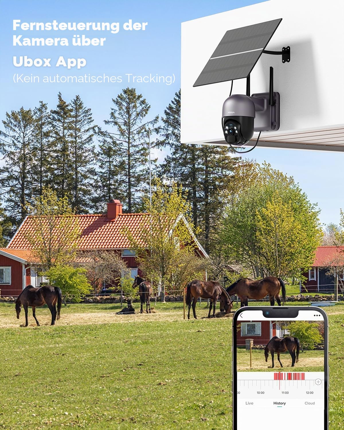 Xega 4G LTE Überwachungskamera mit SIM Karte 20W Solar 20000mAh Akku Aussen | ohne WLAN PTZ, 2K 3MP Auflösung, 355°/95° PTZ, Farb-Nachtsicht, PIR Bewegungserkennung, Kabellos, Abonnement Erforderlich