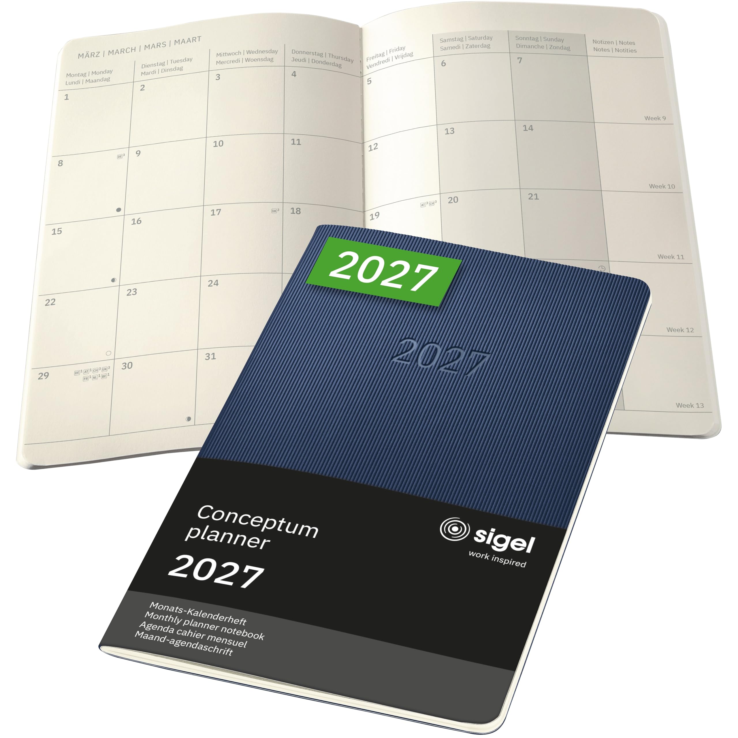 SIGEL C2786 Monthly planner notebook Conceptum 2027-1 year - approx. A5 - dark blue - 2 pages = 1 month - softcover - 80 gsm - 64 p. - FSC-certified