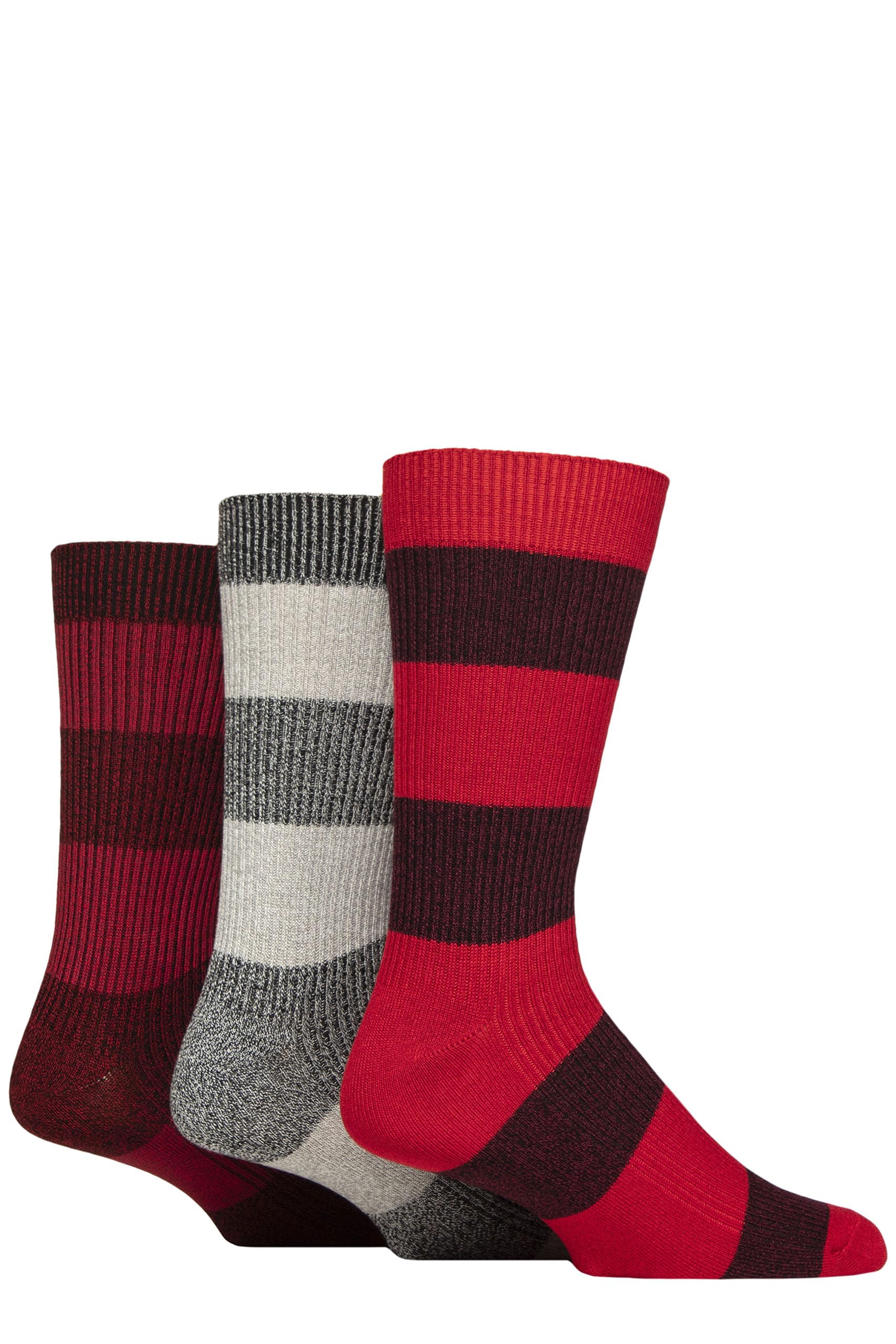 Glenmuir Men's Bamboo Leisure Socks - Plain, Patterned, Striped, Ribbed, Crew Length, Calf Length, Soft, Smooth, Breathable, Cooling, 3 Pair Multipack Size 7-11 - Block Stripes Red