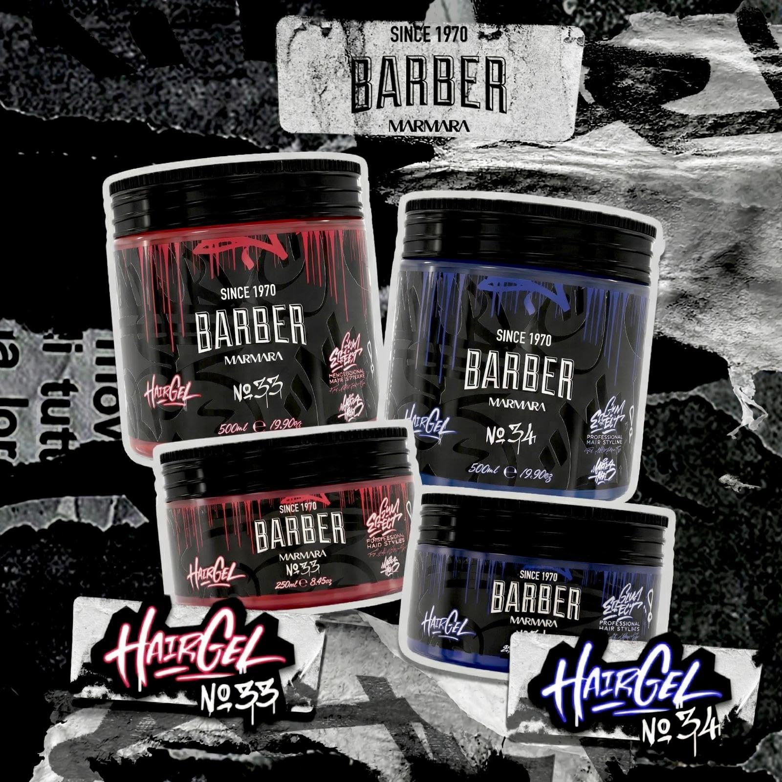 Barber Marmara Żel do stylizacji włosów nr 34 dla mężczyzn, mocne utrwalenie, długotrwała objętość, bez osadu, stylizacja na mokro lub sucho, 500ml