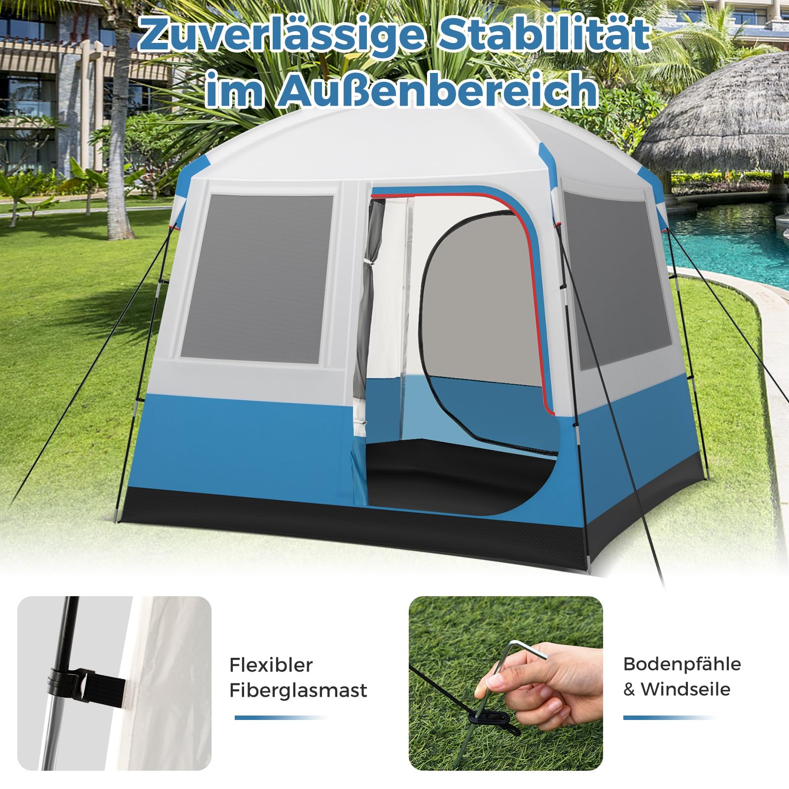 COSTWAY Namiot dla 5 osób, namiot kempingowy z dużymi drzwiami z siatki, oknami z siatki i plandeką podłogową, wodoszczelny, namiot kopułowy do trekkingu, na kemping