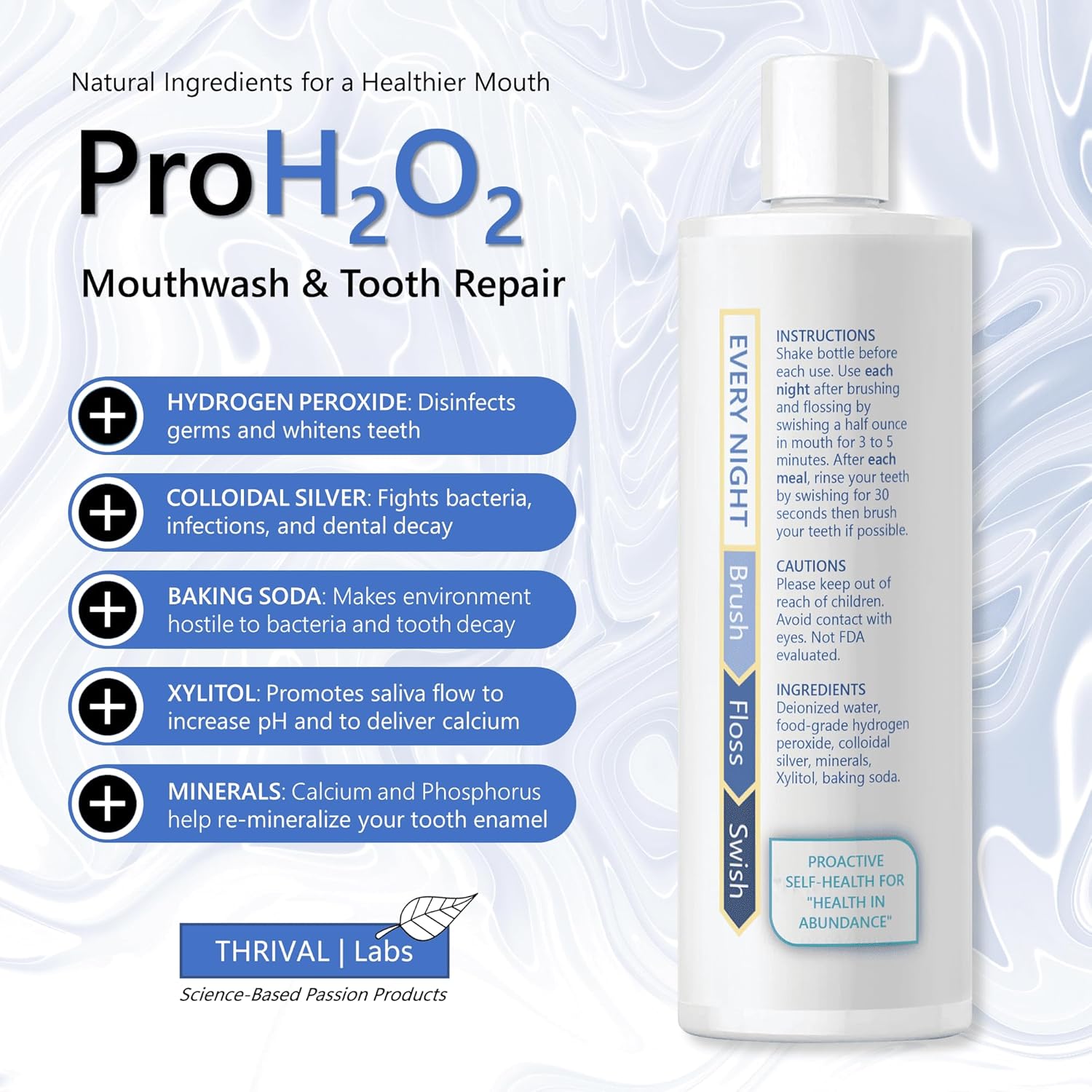 ProH2O2 Natural Mouthwash, Salt Swish, & Tooth Repair by Thrival Labs, Press Top Dispensing, Family Pack (4 Pieces)