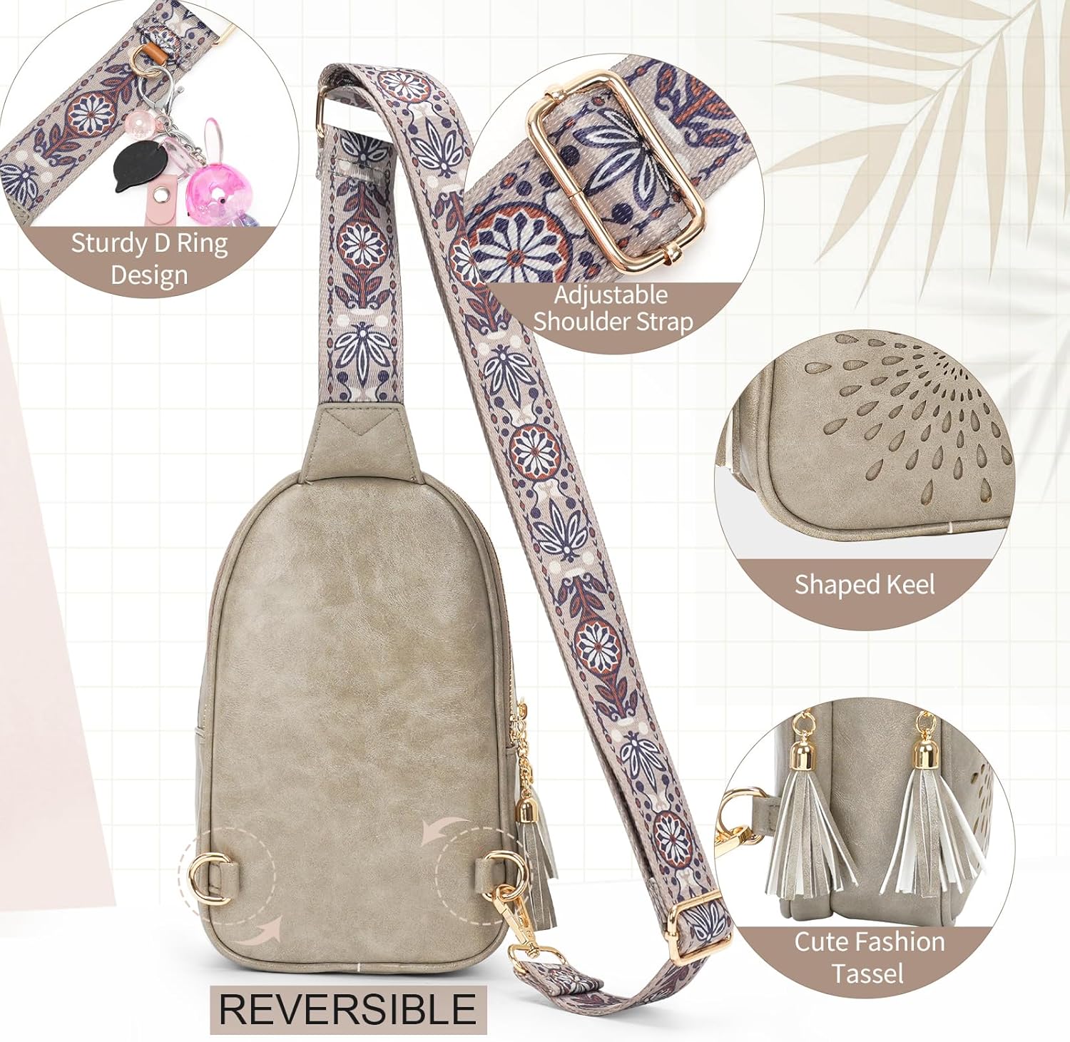 APHISON Small Sling Bag Cell Phone Purse Vegan Leather Fanny Packs Chest Bag with Adjustable Strap Gray - Image 4