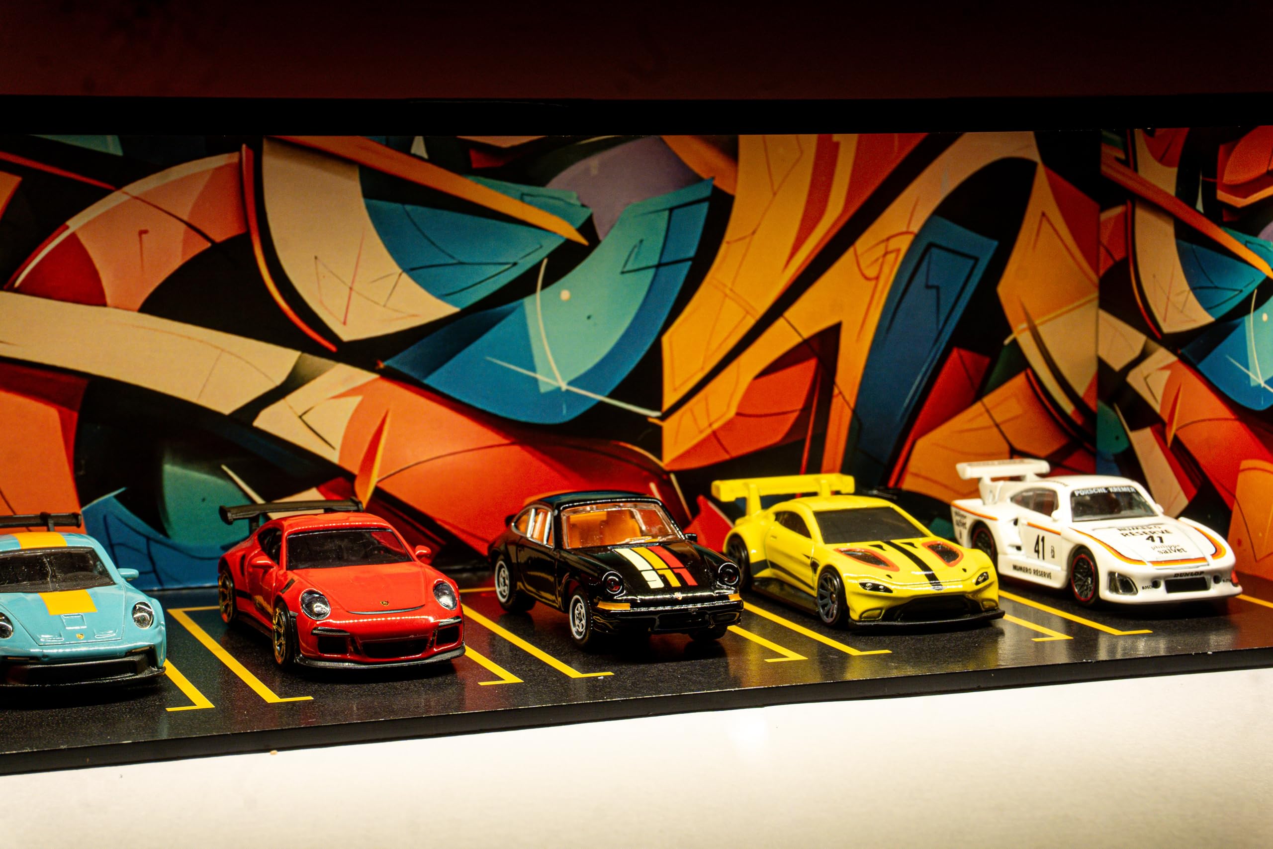 Garage64 Graffiti Garage Diorama 1:64 Acrylic Display with LED (30x14x10 cm) – Urban Street Collectors Garage Diecast Display for Hot Wheels, Drift Cars, JDM - Image 6 thumbnail
