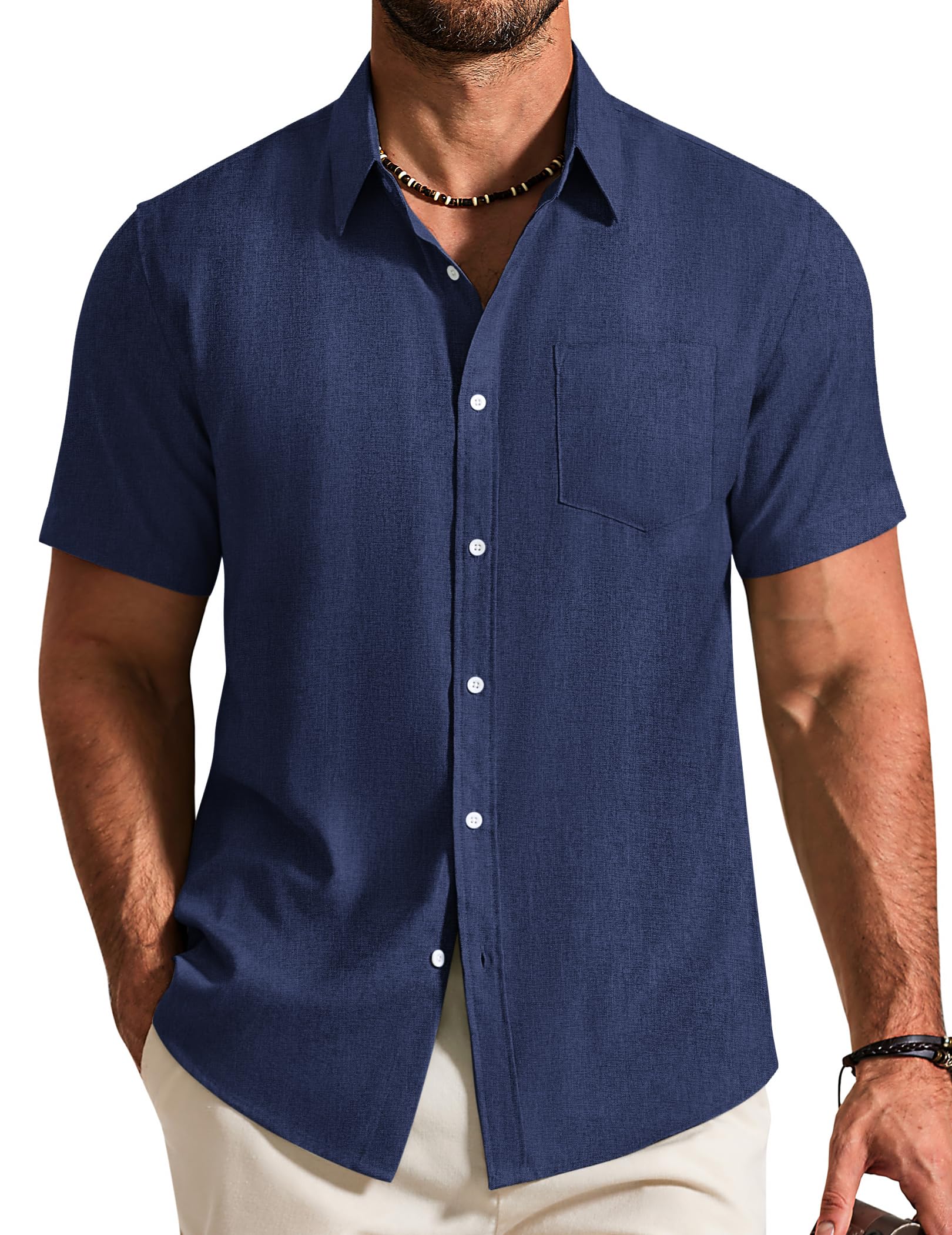 COOFANDY Camicia a Maniche Corte da Uomo Camicia Casual Camicia Estiva Leggera Camicia dal Taglio Regolare Camicia da Spiaggia con Taschino