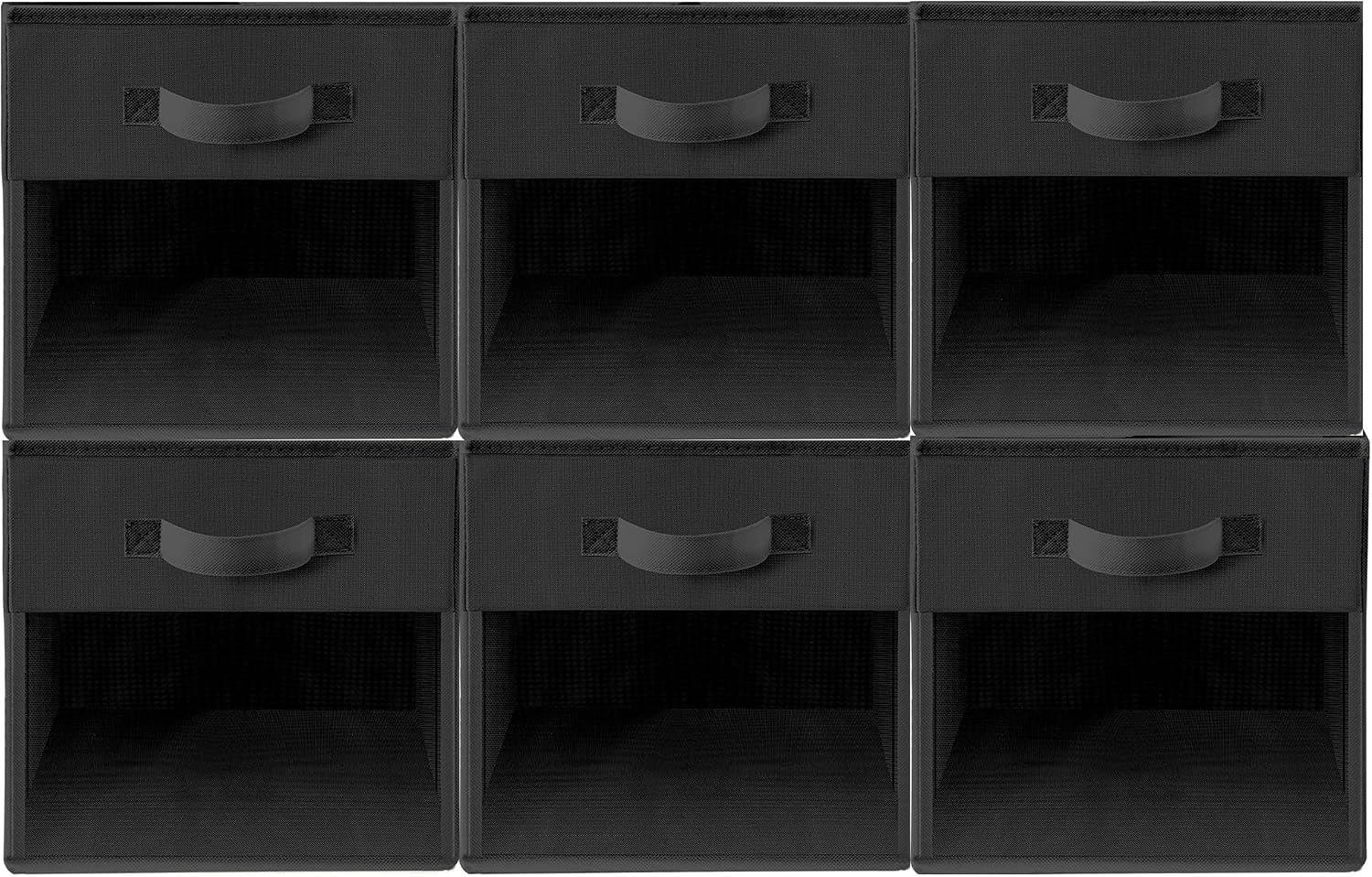 Storage Cubes with Clear Window, 11" Storage Bins, Foldable Cube Storage Box, Fabric Closet Organizers with Handles for Home, Office, Shelf, Closets, Living Room, Black, 6 Pack