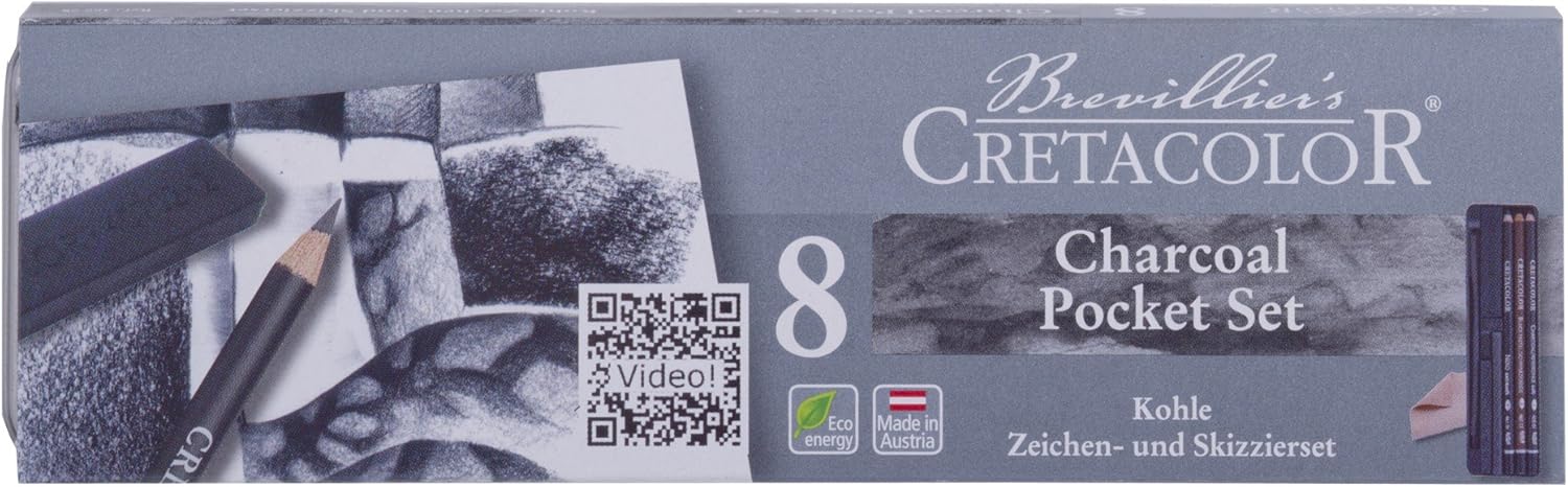CRETACOLOR Charcoal Pocket Pencil Set, 8 Pieces, multicolor