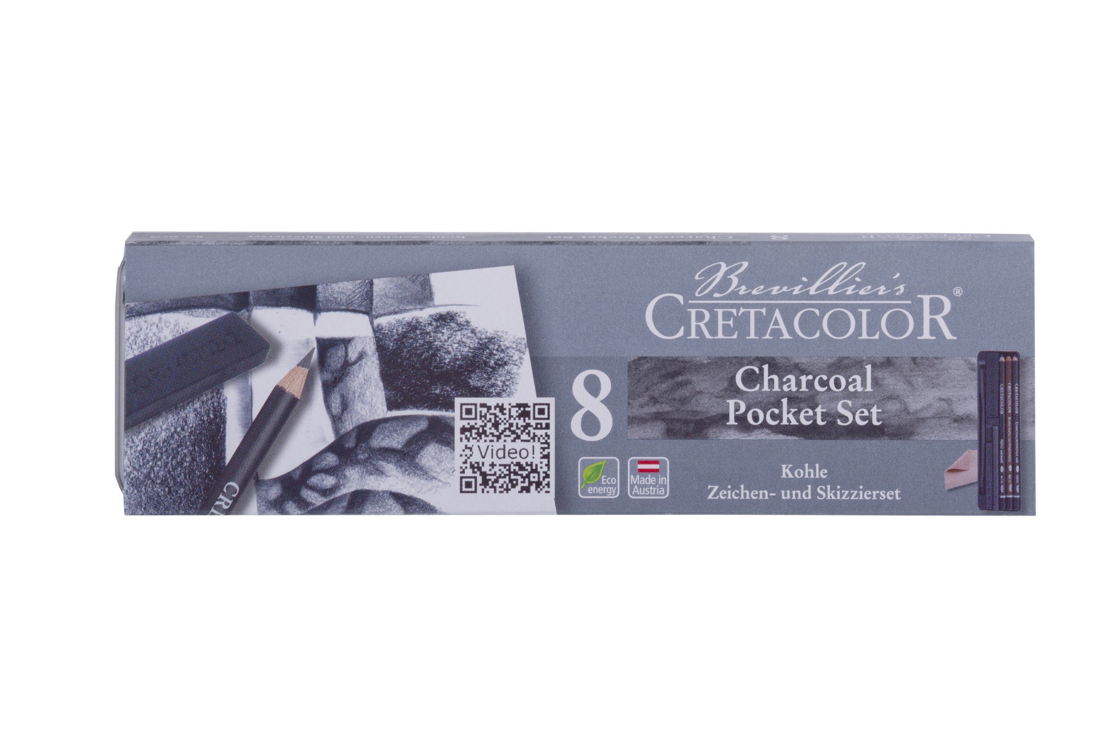 CRETACOLOR Charcoal Pocket Pencil Set, 8 Pieces, multicolor
