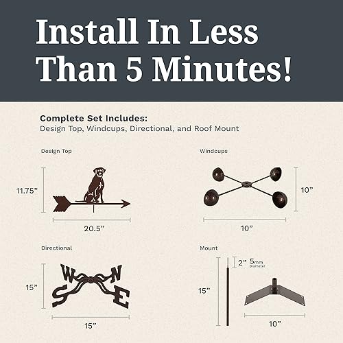 Miniatura 6 de EZ Vane - Veleta de acero para laboratorio, 21 pulgadas de altura, incluye soporte de techo de metal, vasos de viento y soportes, hecho a mano y de