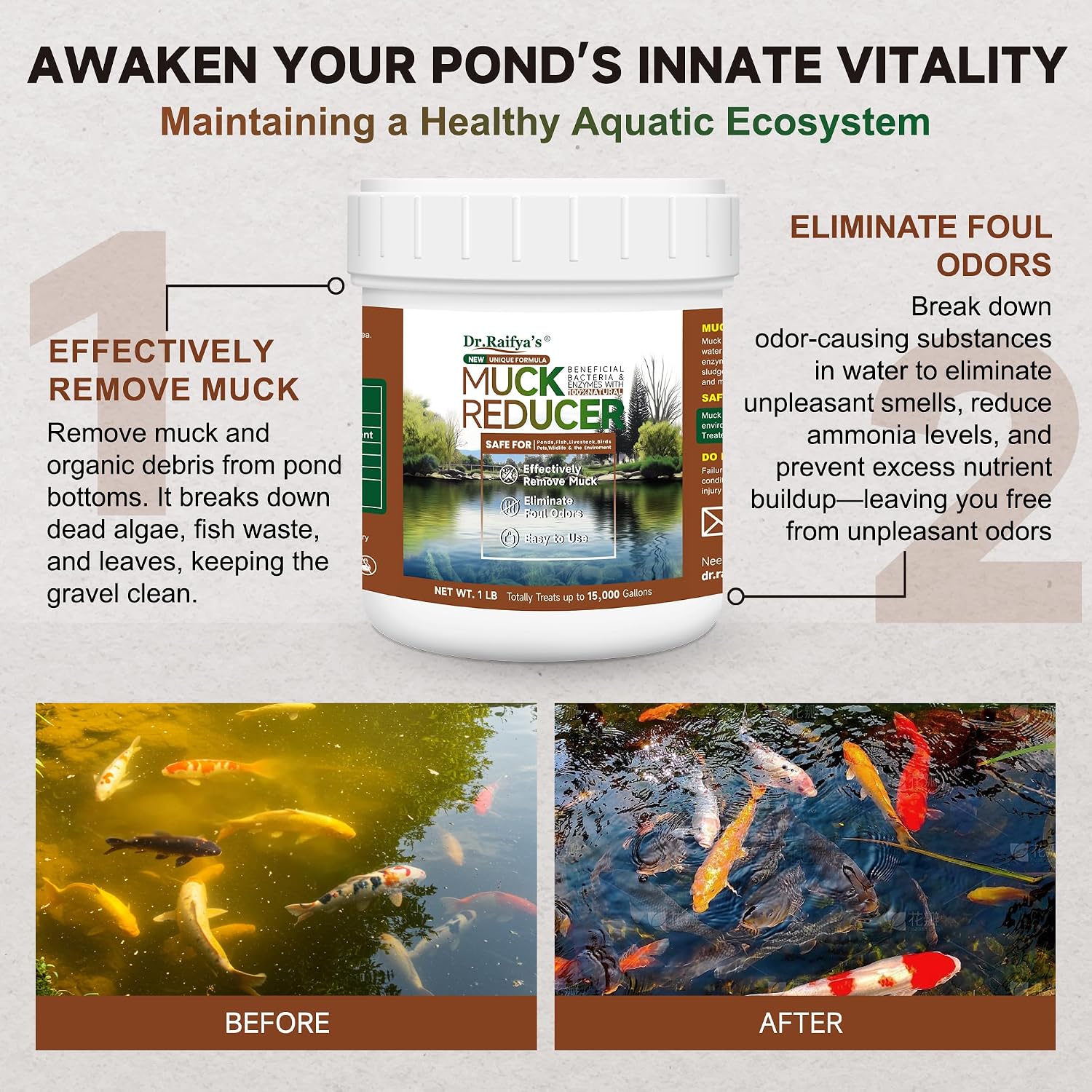 Muck Reducer, Pond Sludge & Water Fountain Clarifier, 1 LB
