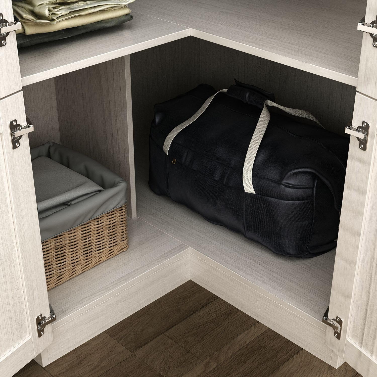 MOUMON 70.9" L-Shaped Corner Wardrobe with Frosted Glass Doors, Armoire Closet with Hanging Rod, Space-Saving, Light Oak 35.4”W x 35.4”D x 70.9”H