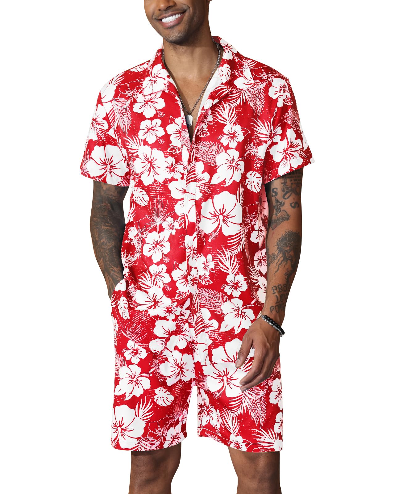 Fastkoala Hombre Hawaianos Chándales Set Conjuntos Trajes de Verano Chándal Playa Tropicales flores Estampado