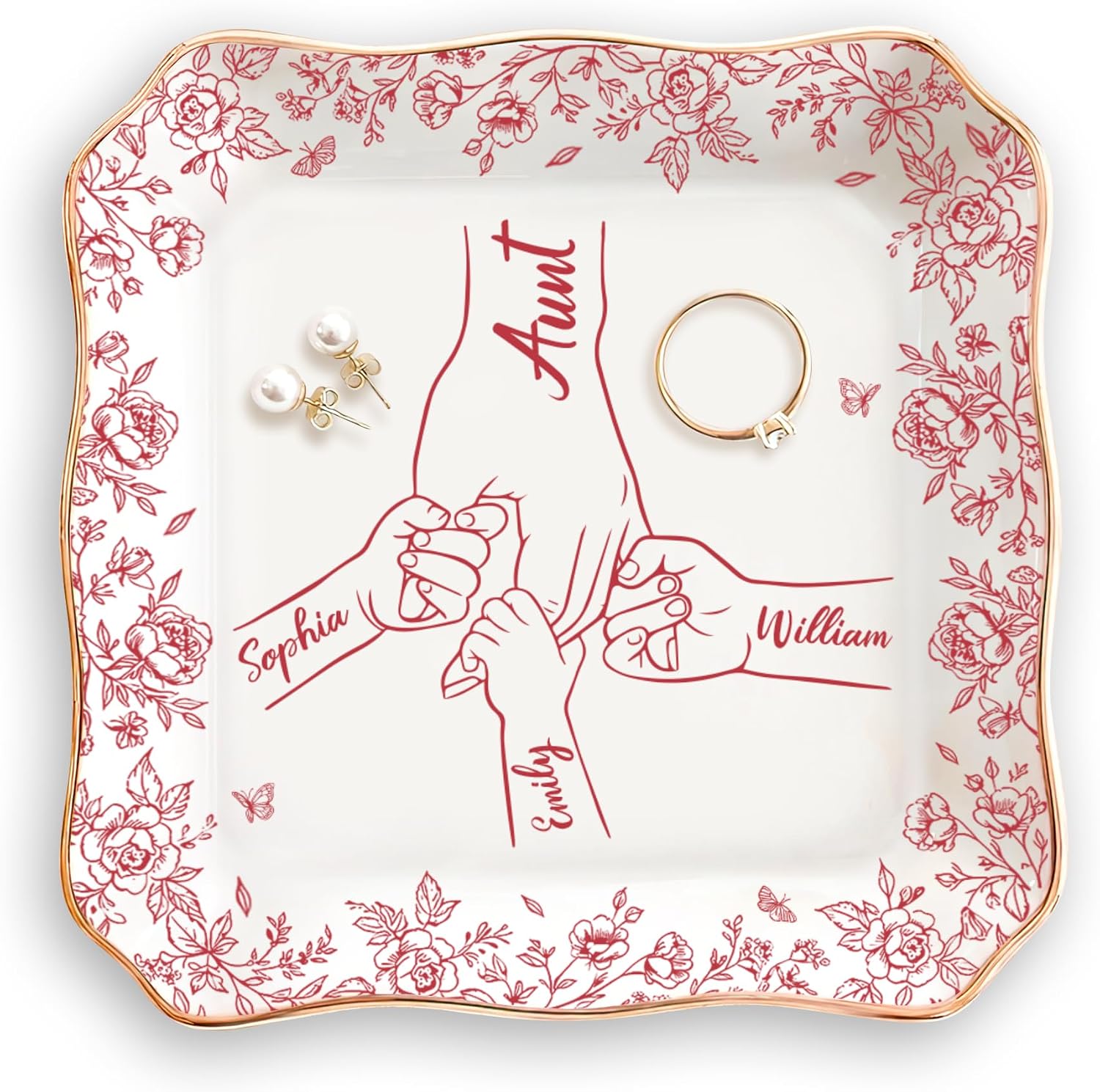 Hyturtle Personalized Grandma Jewelry Dish – Custom Name Ceramic Ring Dish for Grandmother – Grandma Jewelry Tray Gift from Grandkids on Mother’s Day, Birthday