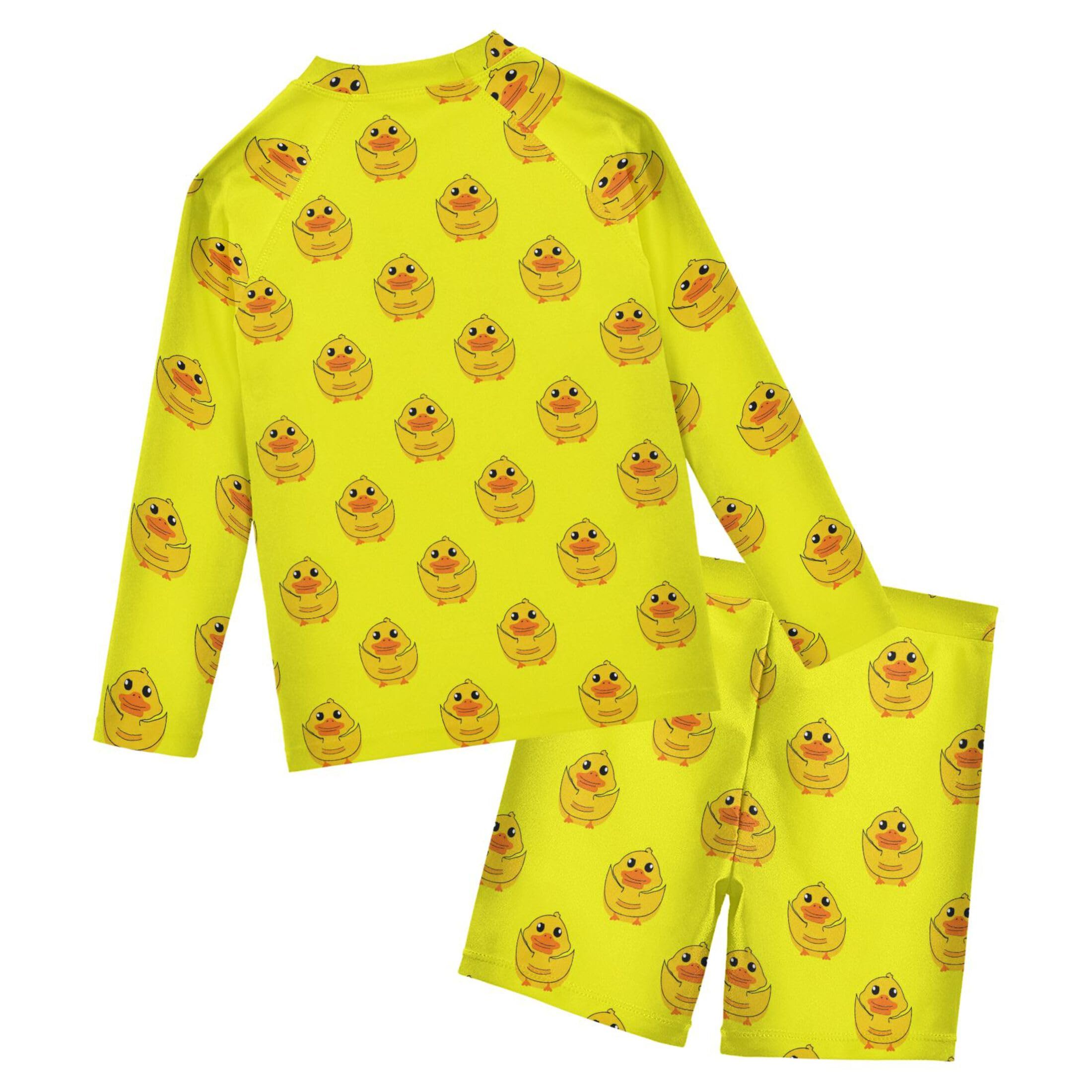 Cute Yellow Rubber Duck Toddlers and Baby Boys' Swimsuit Trunk and Rashguard Set B0404248