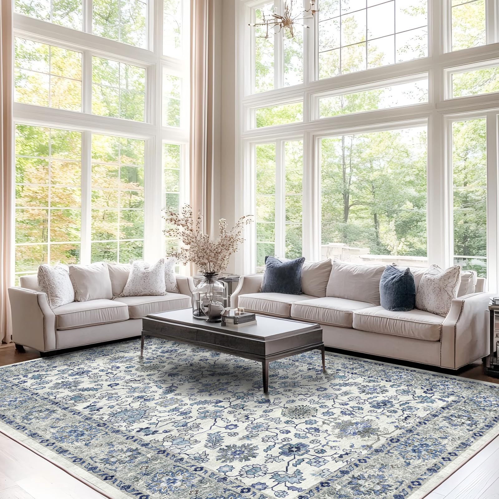 Youime Area Rugs for Living Room 5x7,Machine Washable Non Slip Vintage Retro Rugs, Low Pile Lightweight Soft Rug for Bedroom, Dining Room,Home Office