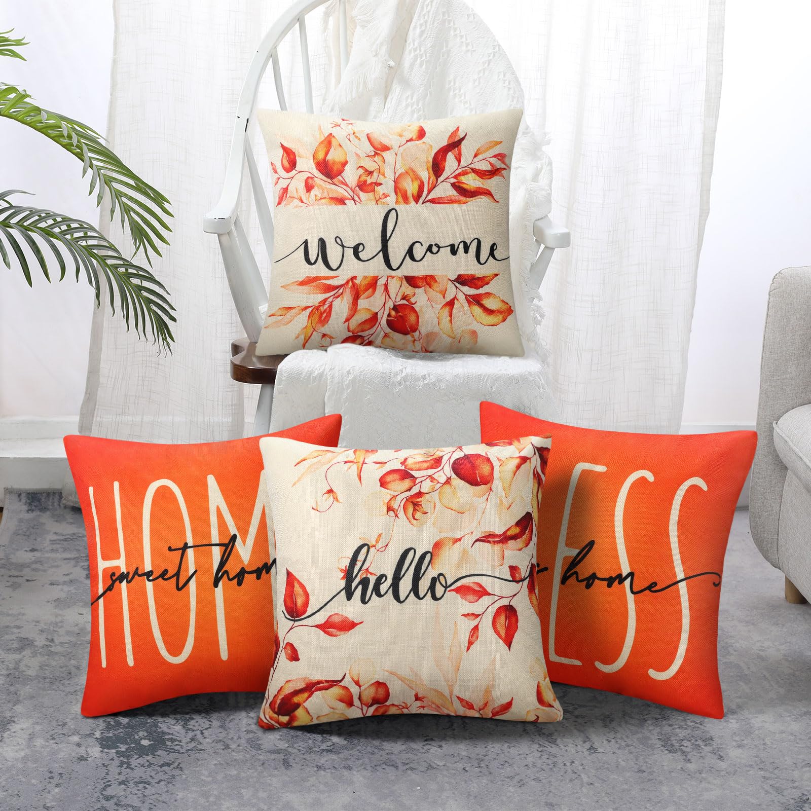Fundas De Cojín 40x40 Cm Con Estampado Otoñal Hojas - Juego De 2, Poliéster, Decoración Para Sofá Y Dormitorio