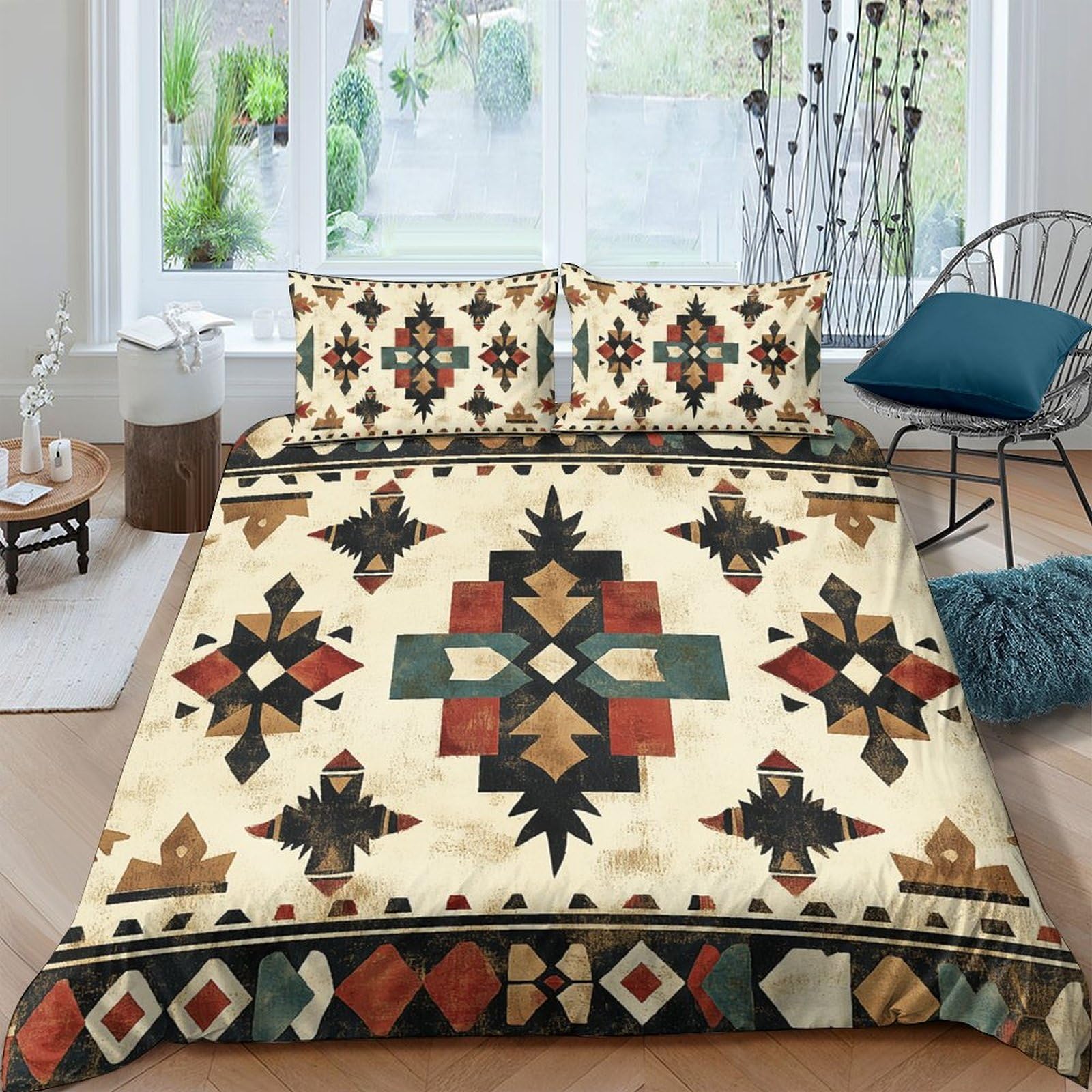 Ctjqhvkz Style-1 3D Printed Aztec Geometric Fitted Sheet Microfiber Soft Breathable Southwestern Tribal Bed Cover For Bedroom Dorm Decor Single（135X200cm）