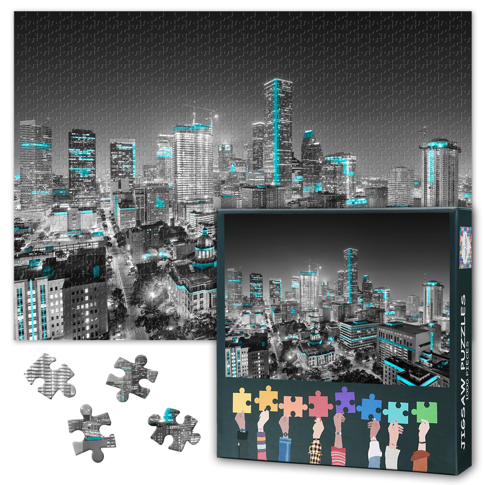 Houston Texas Puzzles for Adults 1000 Pieces, Houston Skyline Jigsaw Puzzles, Adult Puzzle for Adults, Educational Fun Games or Toys for Elders Friends 20X27 INCH