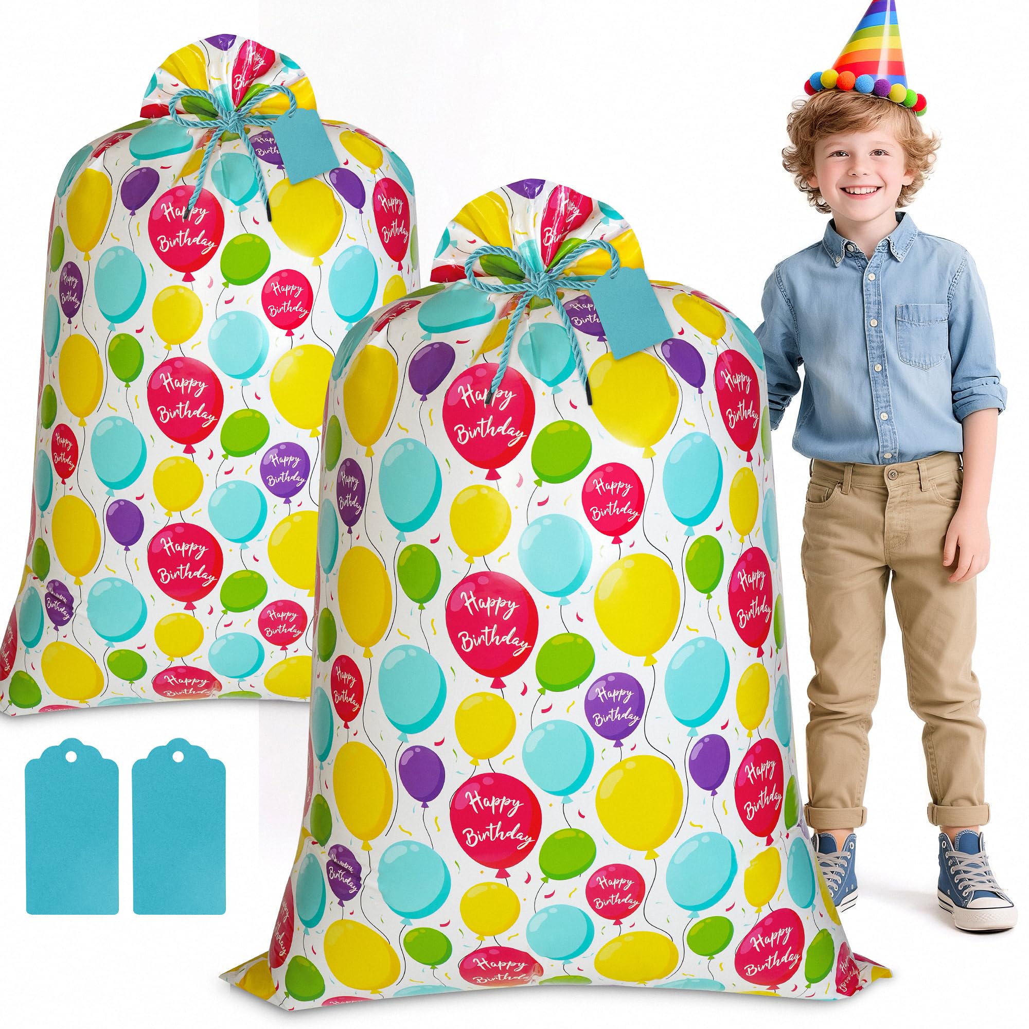 Childom 2 Pcs Jumbo Gift Bags,Extra Large Birthday Gift Bag for Huge Gifts,37" x 57",Large Plastic Gifts Bags with Tags Ropes for Giant,Bulk,Holiday