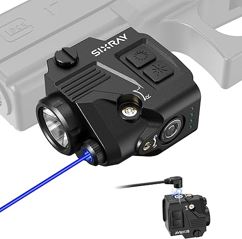 SIXRAY Luz de pistola láser combo linterna de haz azul, pistola táctica montada en riel azul claro luz láser luz 420 lúmenes con estroboscópico