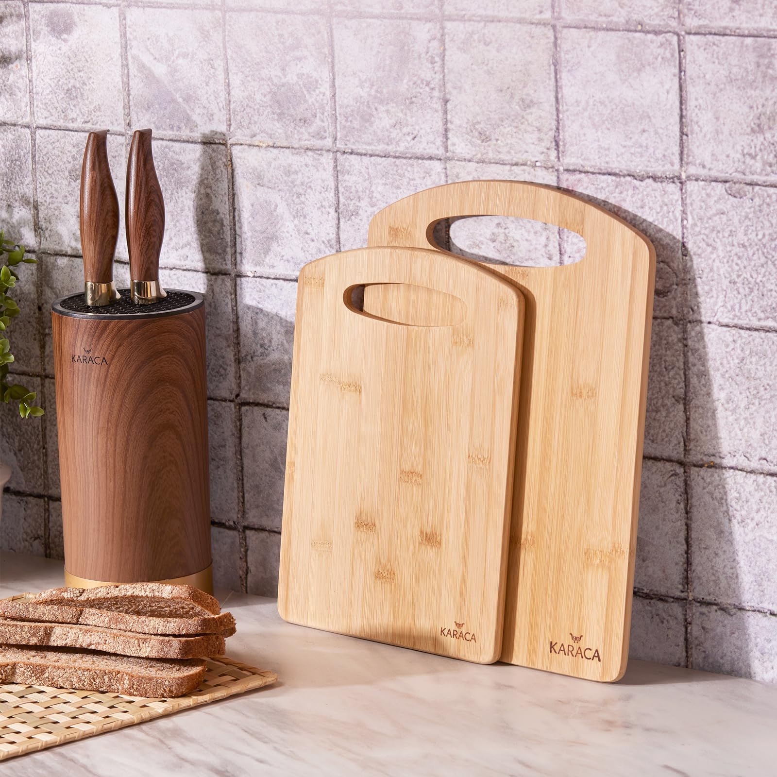 Karaca Stark - Juego de tablas de cortar de bambú, juego de tablas de cortar de madera de 2 piezas para cocina, grande y pequeña