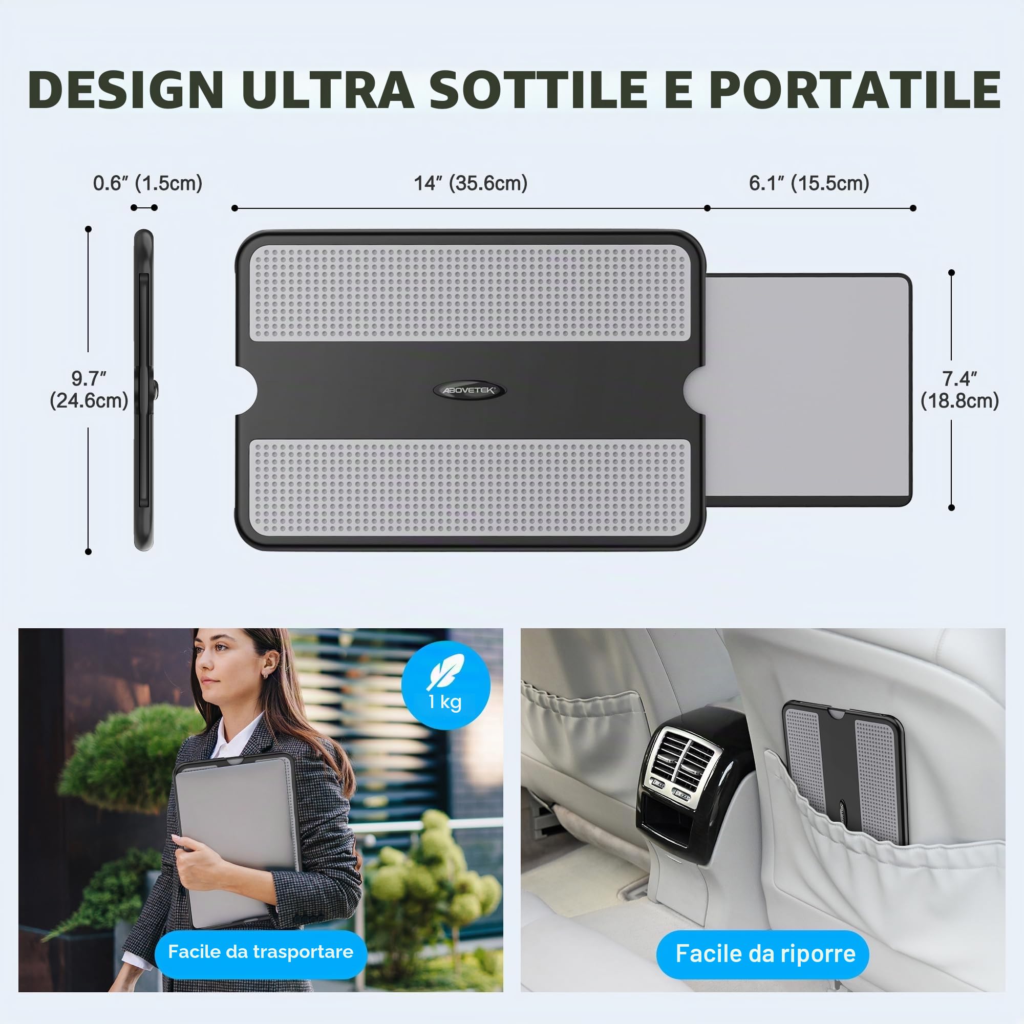 AboveTEK Supporto Portatile per Laptop con Tappetino per il Mouse - Ideale per l'Uso a Casa, in Ufficio e All'Aperto - Grigio