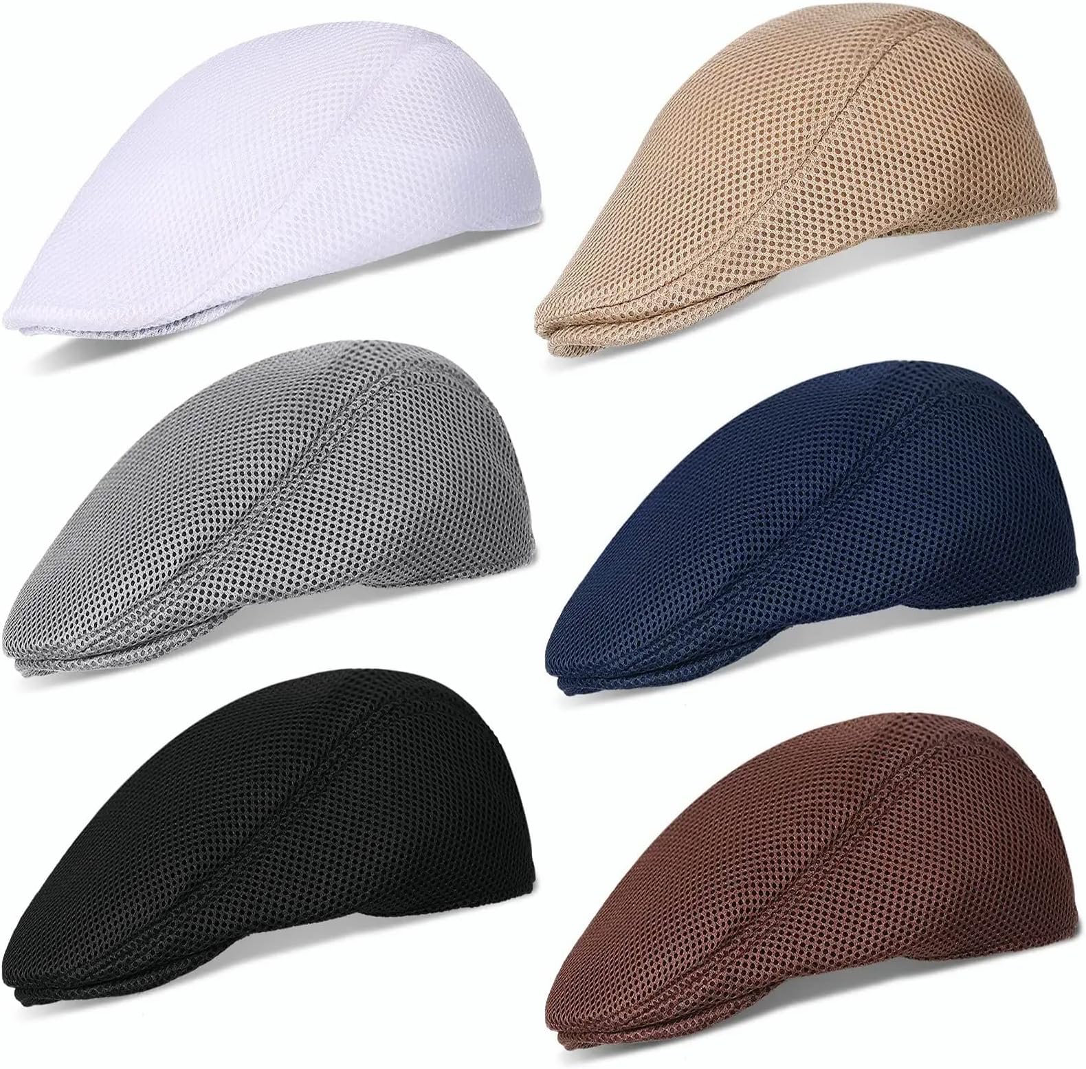 TERRIFI Men's Mesh Flat Cap Breathable Summer Newsboy Hat Cabbie Flat Cap 6 Pieces, Brown