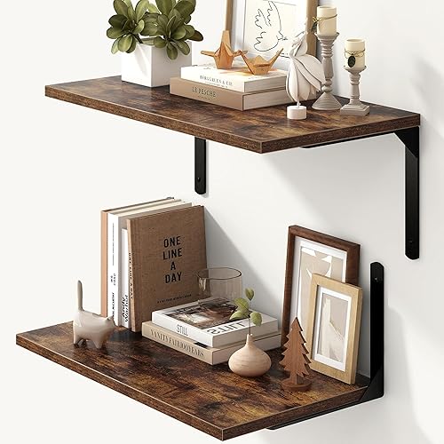 Miniatura 77 de Fun Memories Estantes flotantes para pared, estantes flotantes de 12 pulgadas de profundidad, juego de 2, estante montado en la pared con soportes