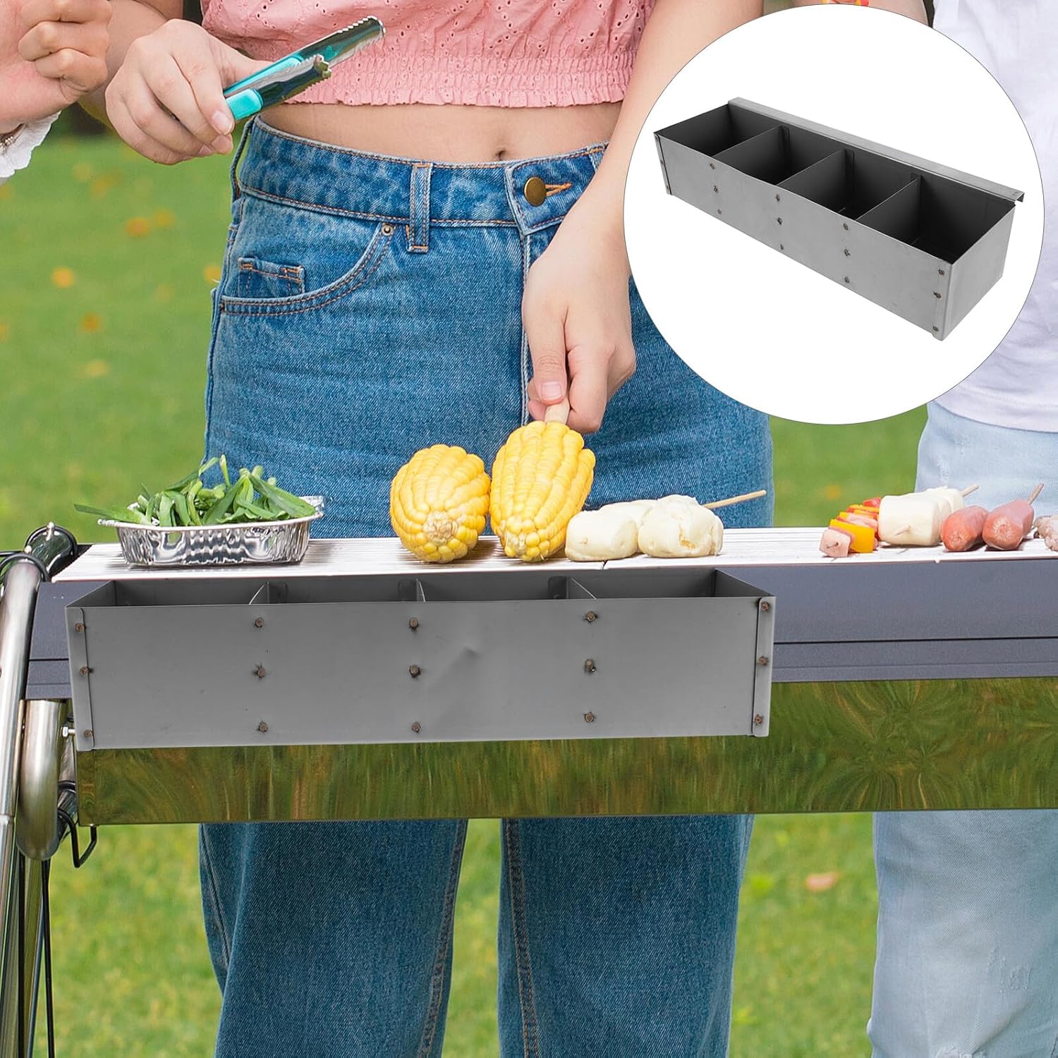 Hanging Grill Spice Rack for Outdoor Bbq, Wooden Charcoal Grill Accessory with Compartment Organizer, Commercial Hanging Seasoning Box for Picnic and Barbecue Storage