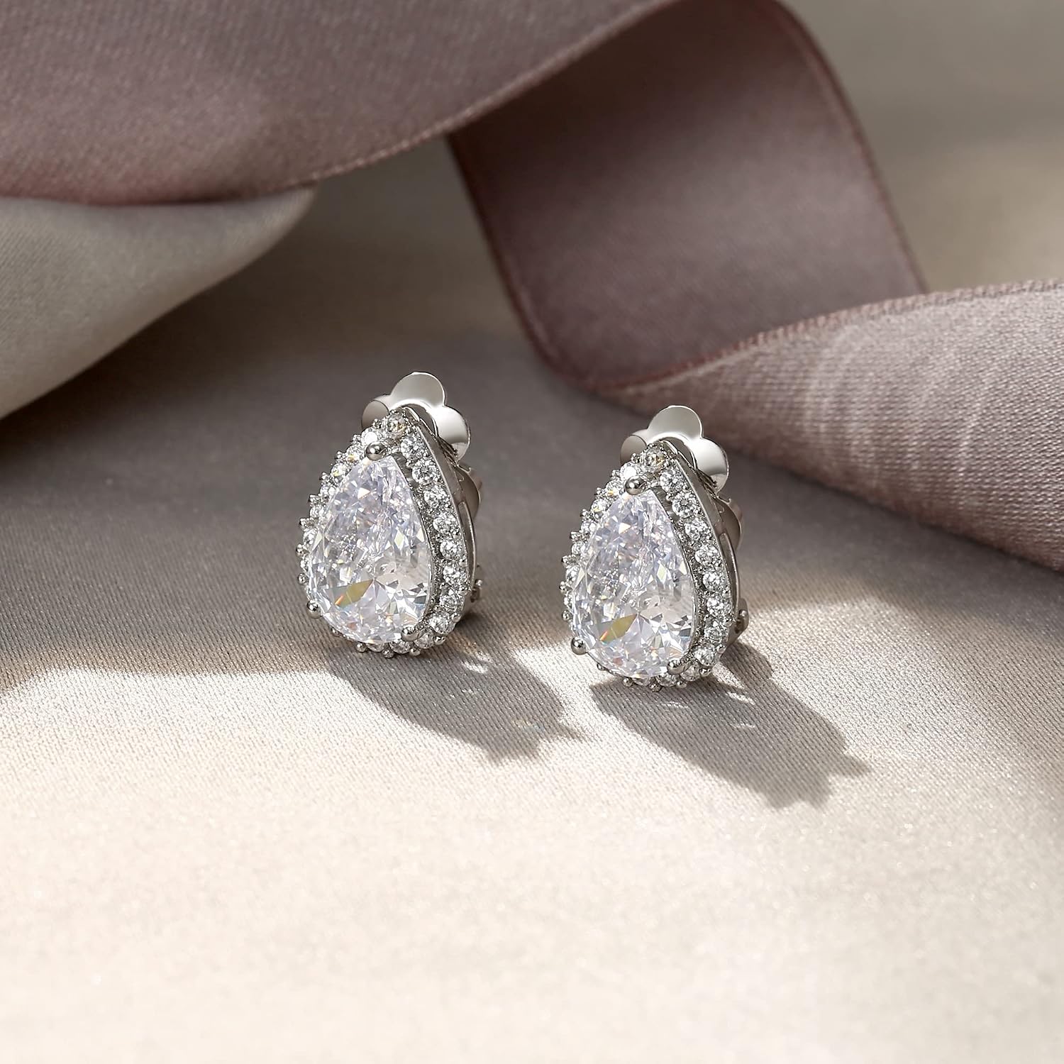 EVER FAITH Cubic Zirconia Wedding Clip On Earrings - Image 4