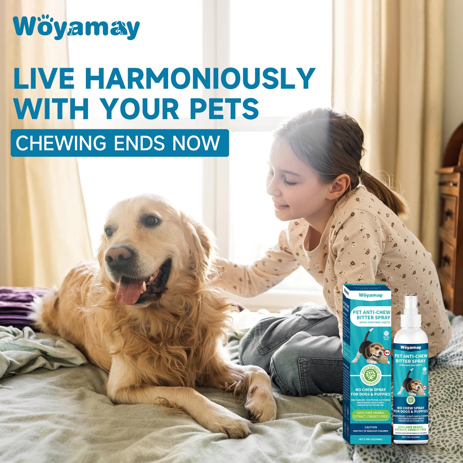 Woyamay Disabituante per Cani Spray, 200ml Repellente per Cani, Dissuasore per Cani, Cani Spray Amaro Spray, Spray Addestrativo Disabituante Gatti, Previene la Masticazione e la Leccatura di Mobili