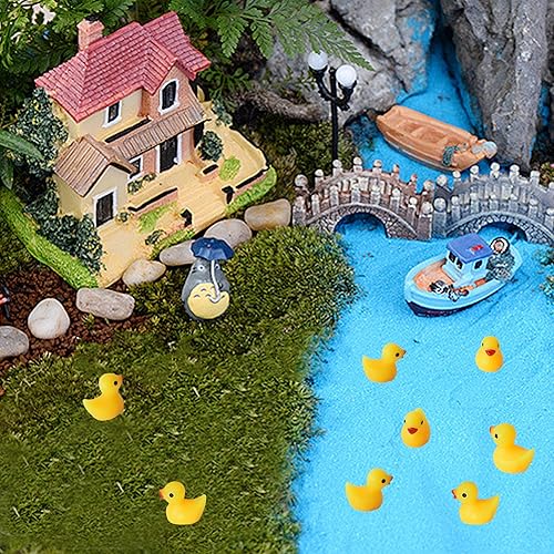 Miniatura 6 de 100 piezas de pequeños patos de resina en miniatura, patos de resina, adornos para manualidades, jardín, acuario, decoración del hogar (amarillo)