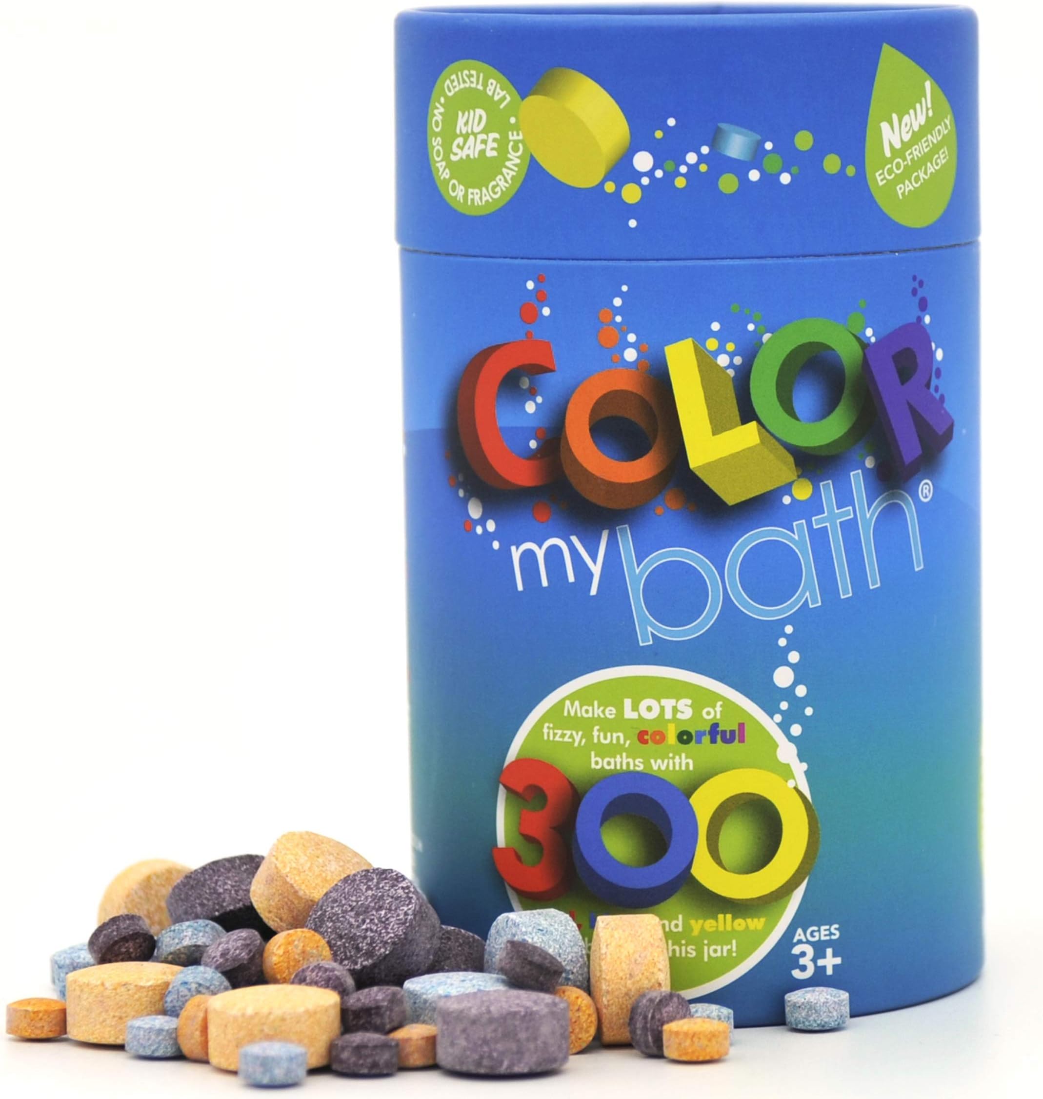 Color MyBath – Bath Color Tablets for Kids, 300 Count Jar – Color Changing, Non-Toxic, Non-Staining, Fragrance-Free – Mix Your Own Rainbow, Fun & Educational – Made in USA (1-Pack)