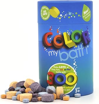 Bath Color Tablets for Kids, 300 Count Jar Color Changing, Non-Toxic, Non-Staining, Fragrance-Free Mix Your Own Rainbow and Make Bathtime Fun & Educational - Made in USA 1-Pack