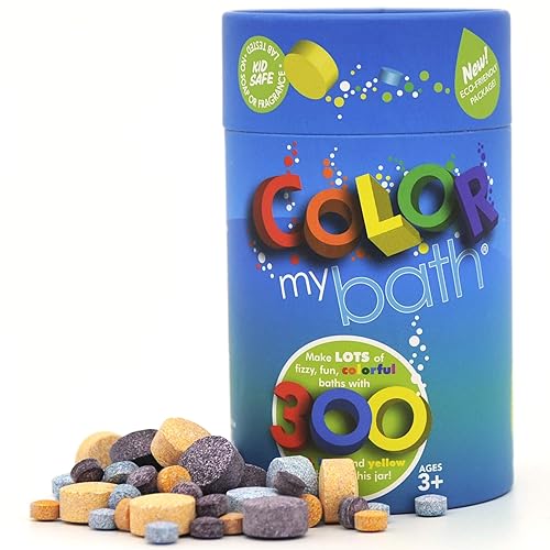 Color MyBath - Tabletas de color de baño para niños, tarro de 300 unidades, cambio de color, no tóxico, no mancha, sin fragancia, mezcla tu propio
