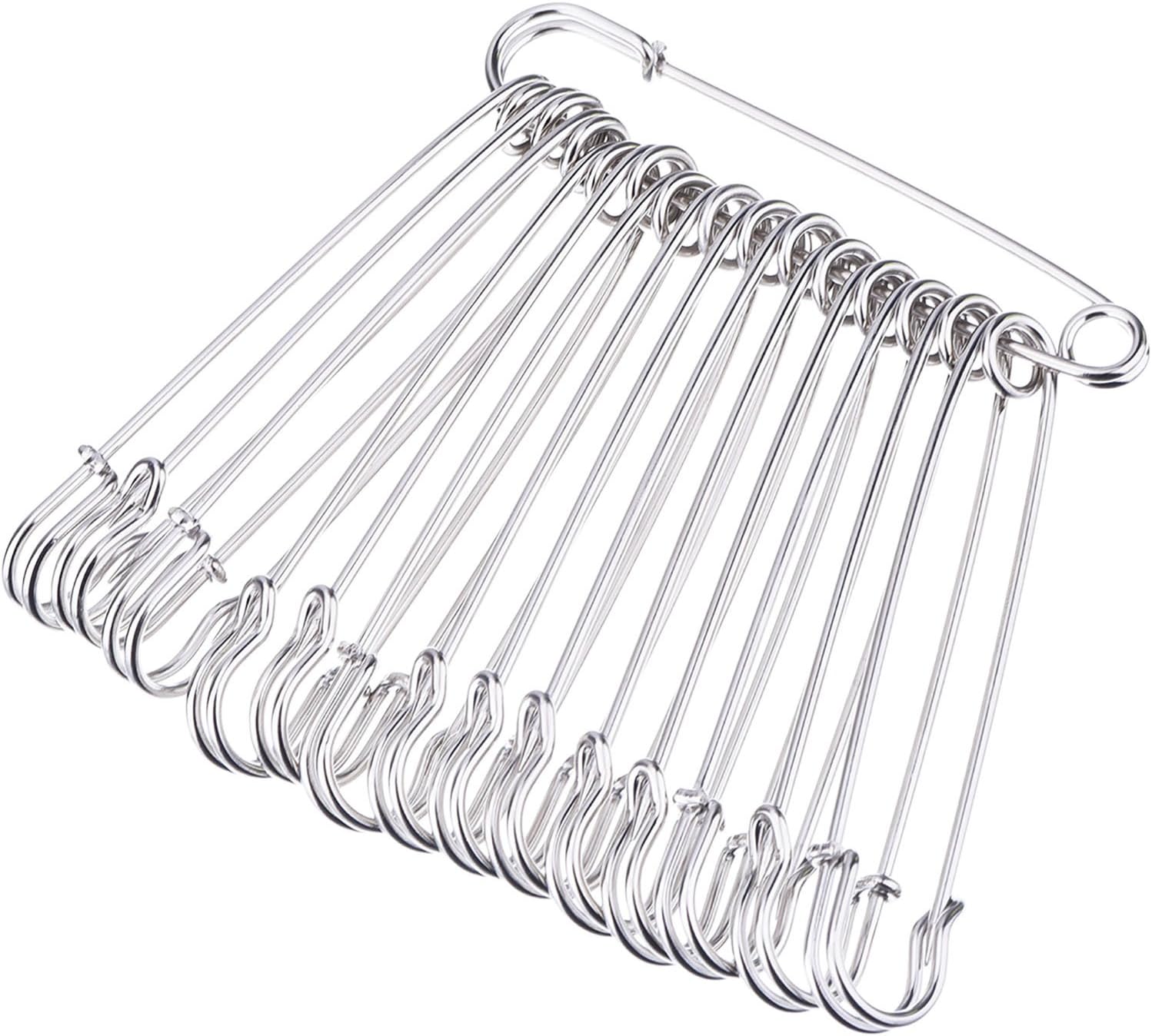 Stainless Steel Safety Pins Blanket Pins 4 Inch Extra Large, 15 Pieces