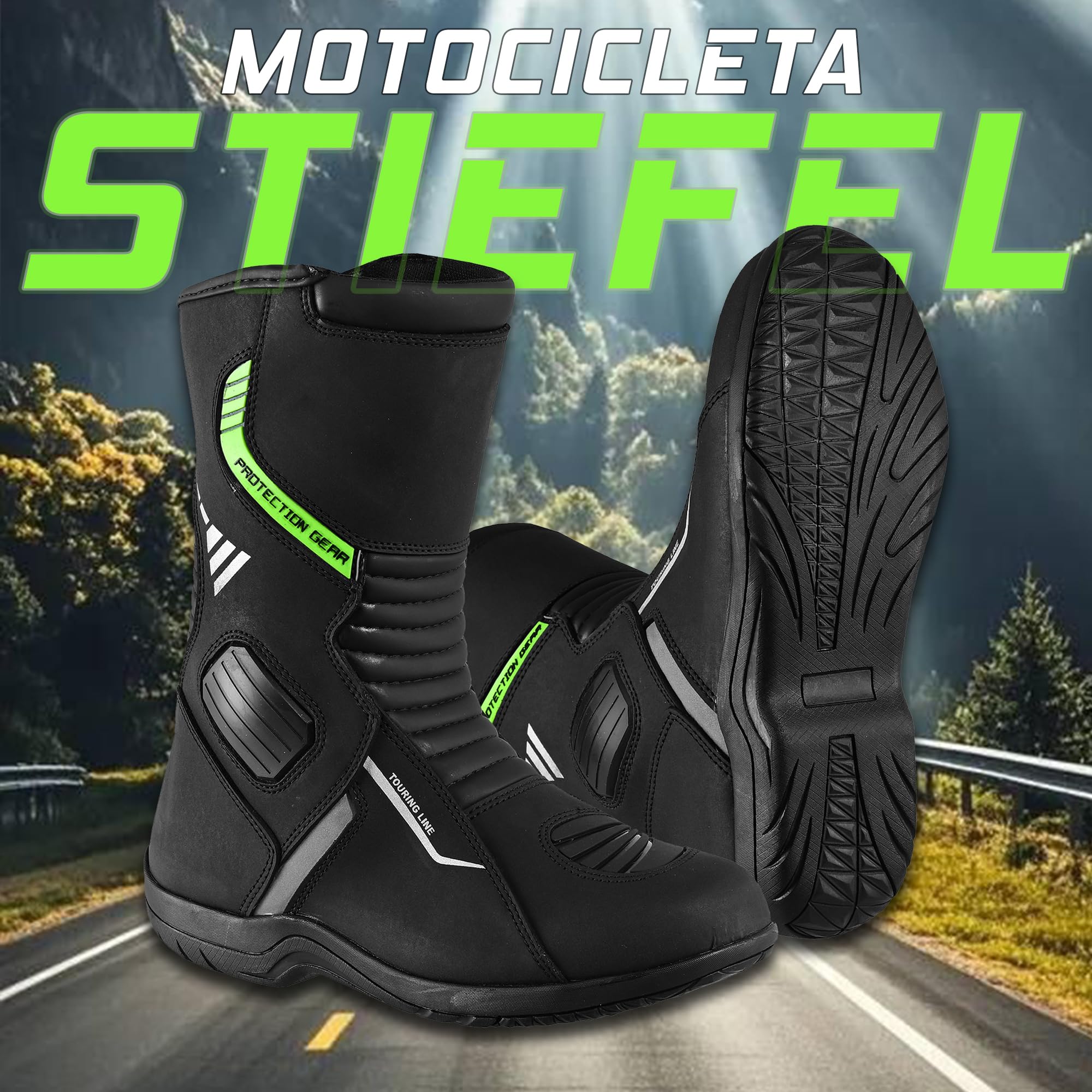 Botas de moto para hombre Botas de aventura y turismo, impermeables, reforzadas y ligeras, suela de goma antideslizante, protección de tobillo y talón, detalles reflectantes CE
