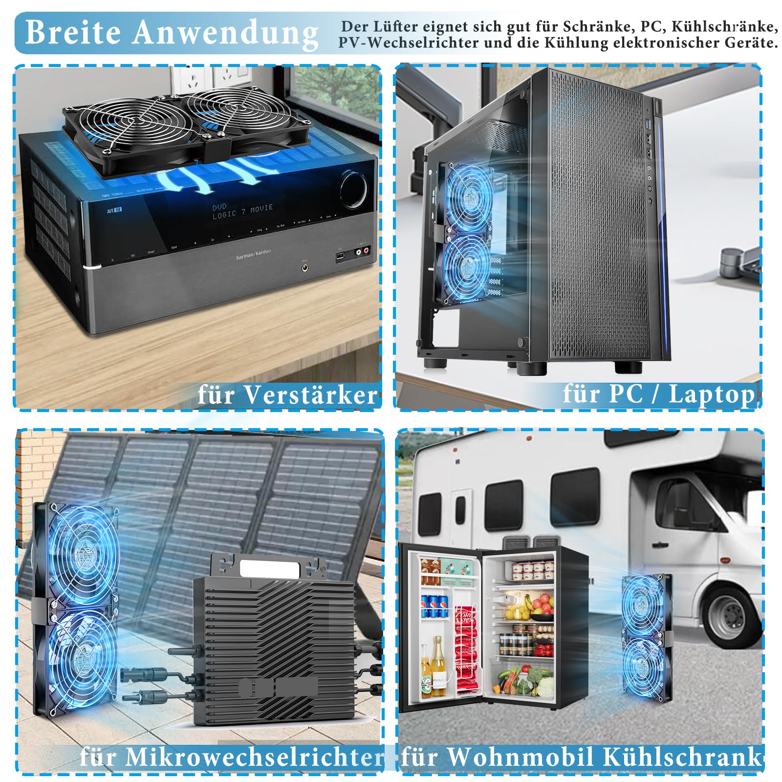 GDSTIME Dual 120mm Lüfter 230V 2 x 120mm PC Lüfter 220V Doppelkugellager DC 4V-12V Einstellbare Geschwindigkeit für Schrank Server Router Verstärker Kühlung Belüftung