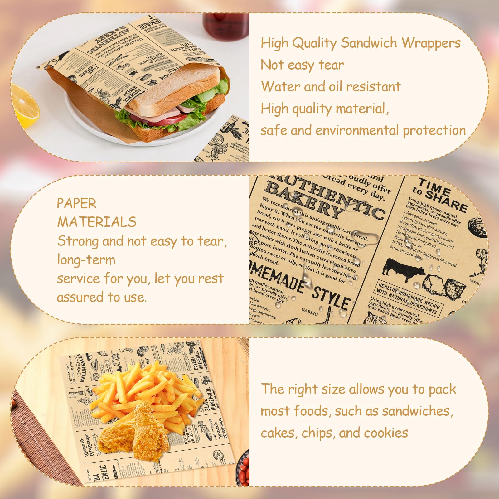 100 Fogli Carta Alimentare，Carta Oleata per Alimenti di Grandi Dimensioni 18 * 18cm，Imballaggio ，per Panini, Patatine Fritte, Hamburger, Formaggio, Torte