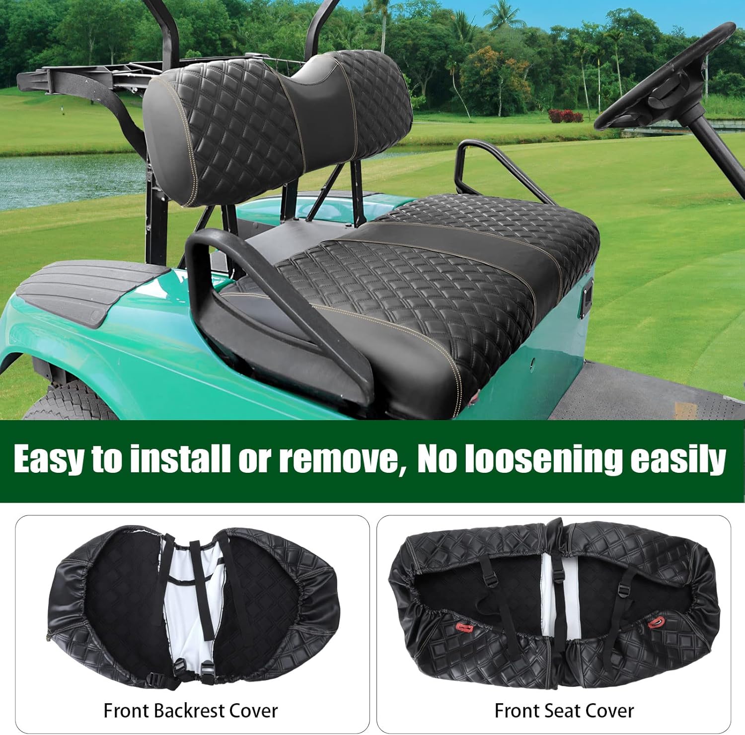 Roykaw Golf Cart Seat Covers Kit Fit for EZGO TXT OEM Ordinary Seat Cushion, Marine Grade Vinyl Material/More Soft and Comfortable, Breathable & Easy to Clean