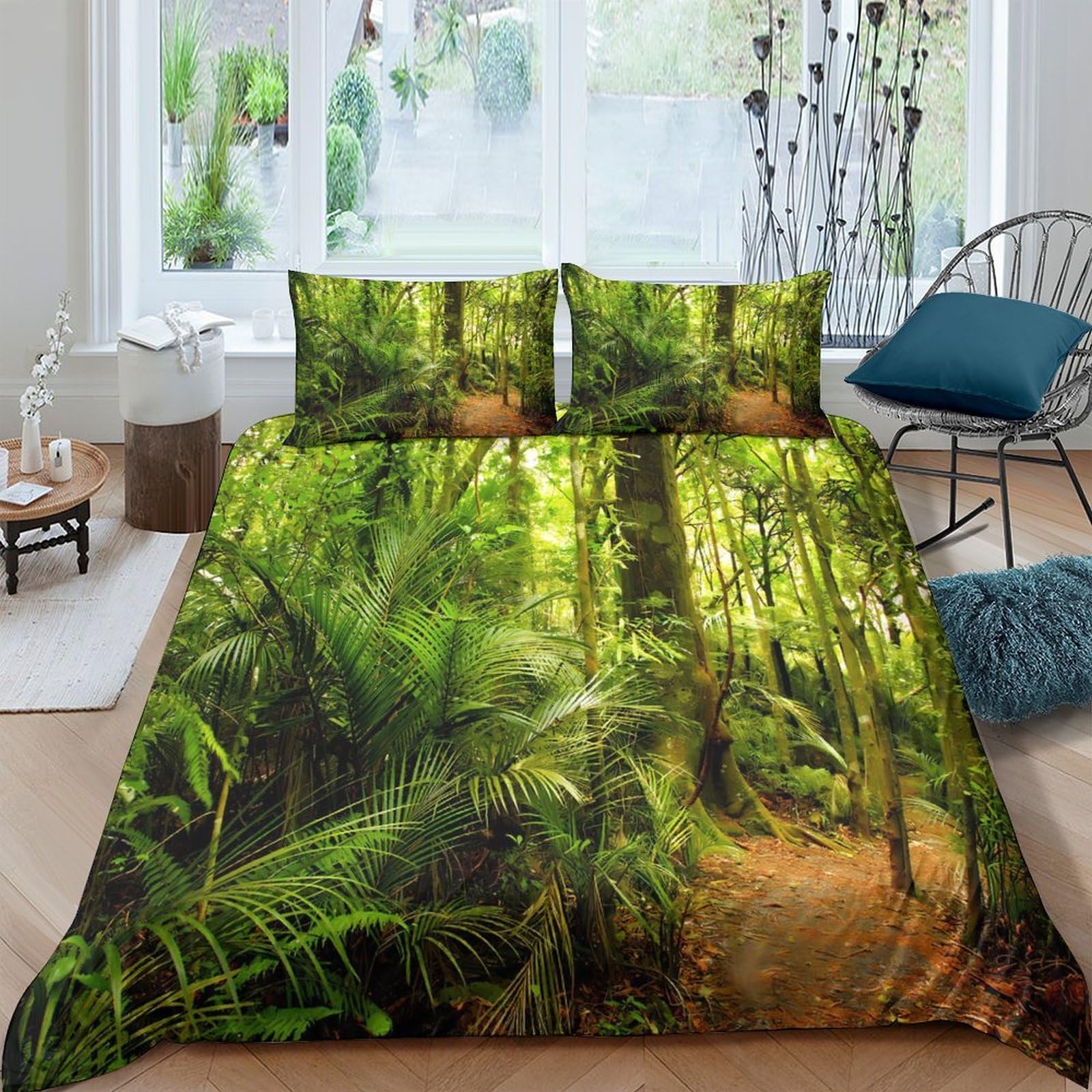 Ctjqhvkz Style-2 3D Printed Rainforest Jungle Fitted Sheet Microfiber Green Forest Bed Cover For Bedroom Guest Room Decor Easy Care Single（135X200cm）