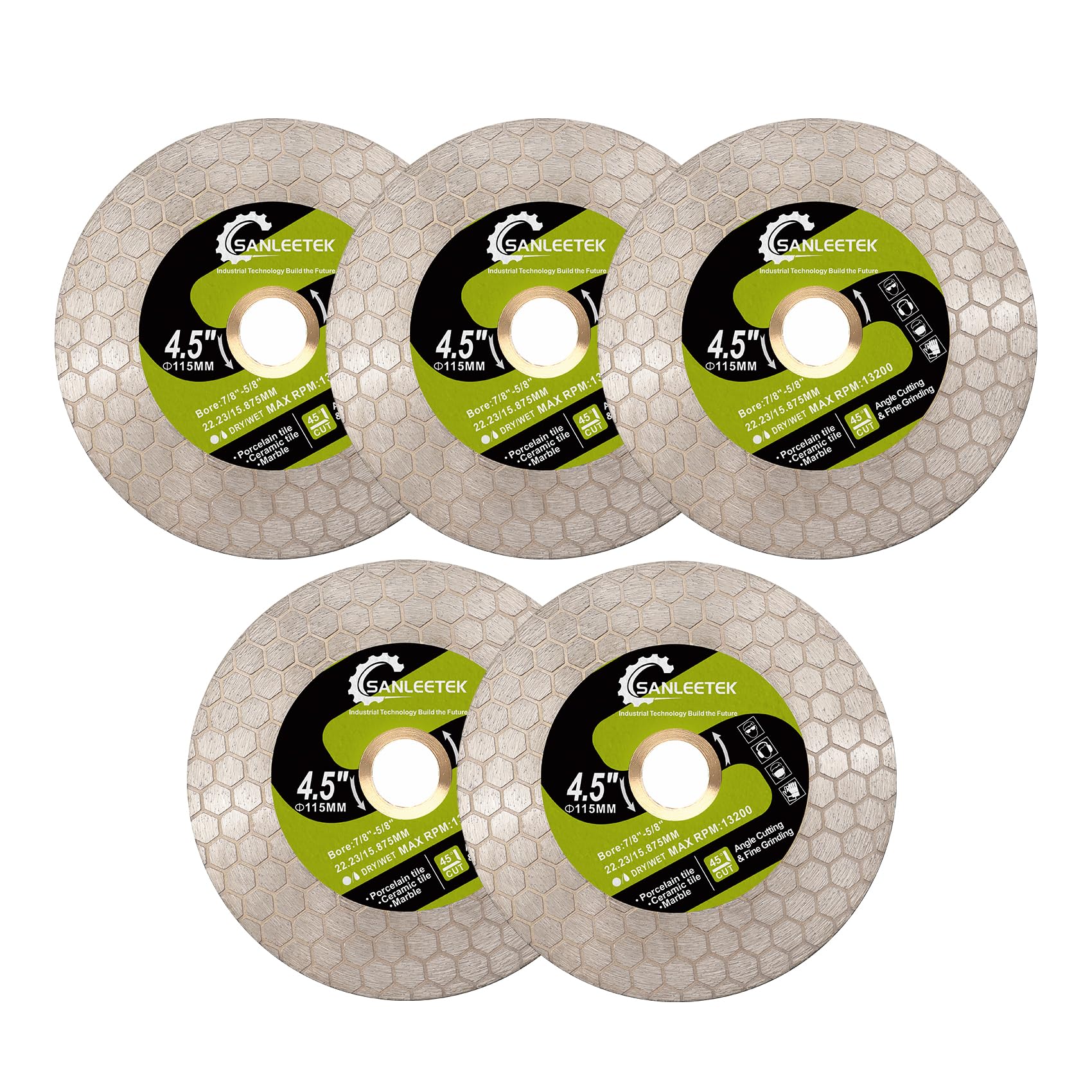 Diamond Tile Saw Blade - 5pcs 115mm Diamond Cutting Grinding Disc Hexagon Design for Porcelain Ceramic Tile Marble Artificial Stone Quartz SANLEETEK