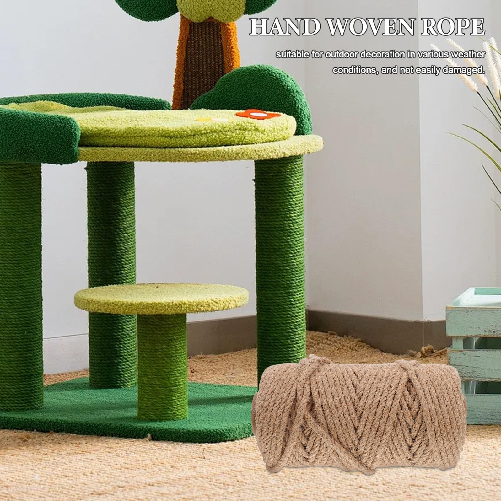 Artibetter Corda di Iuta Naturale 12 Mm X 50 M Resistente per Tiragraffi Gatti, Spago per Lavori Artigianali e Giardinaggio, Rotolo per Decorazioni Rustiche e Legature Multifunzione