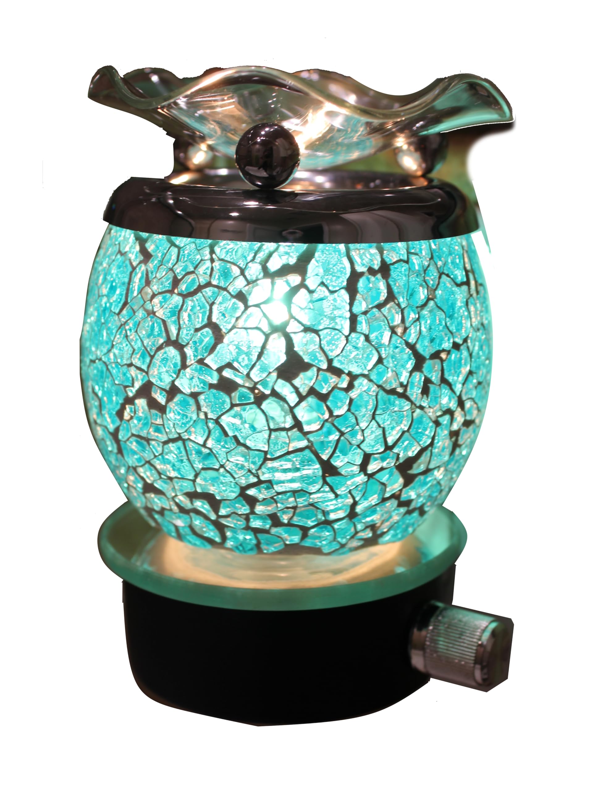 Cracked Crystal Design Decorative Glass Electric Plug-in Fragrance Lamp Aromatherapy Oil Warmer/Burner Night Light in Gift Box (Blue)