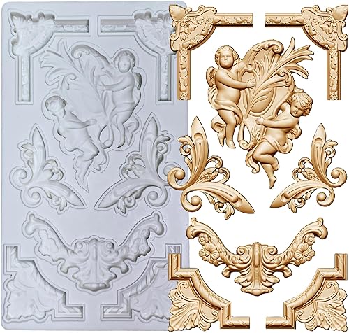 Estilo barroco, ángel, bebé, mariposa, encaje de flores de alivio, decoración esculpida de filigrana, fondant, artesanía de azúcar, decoración de